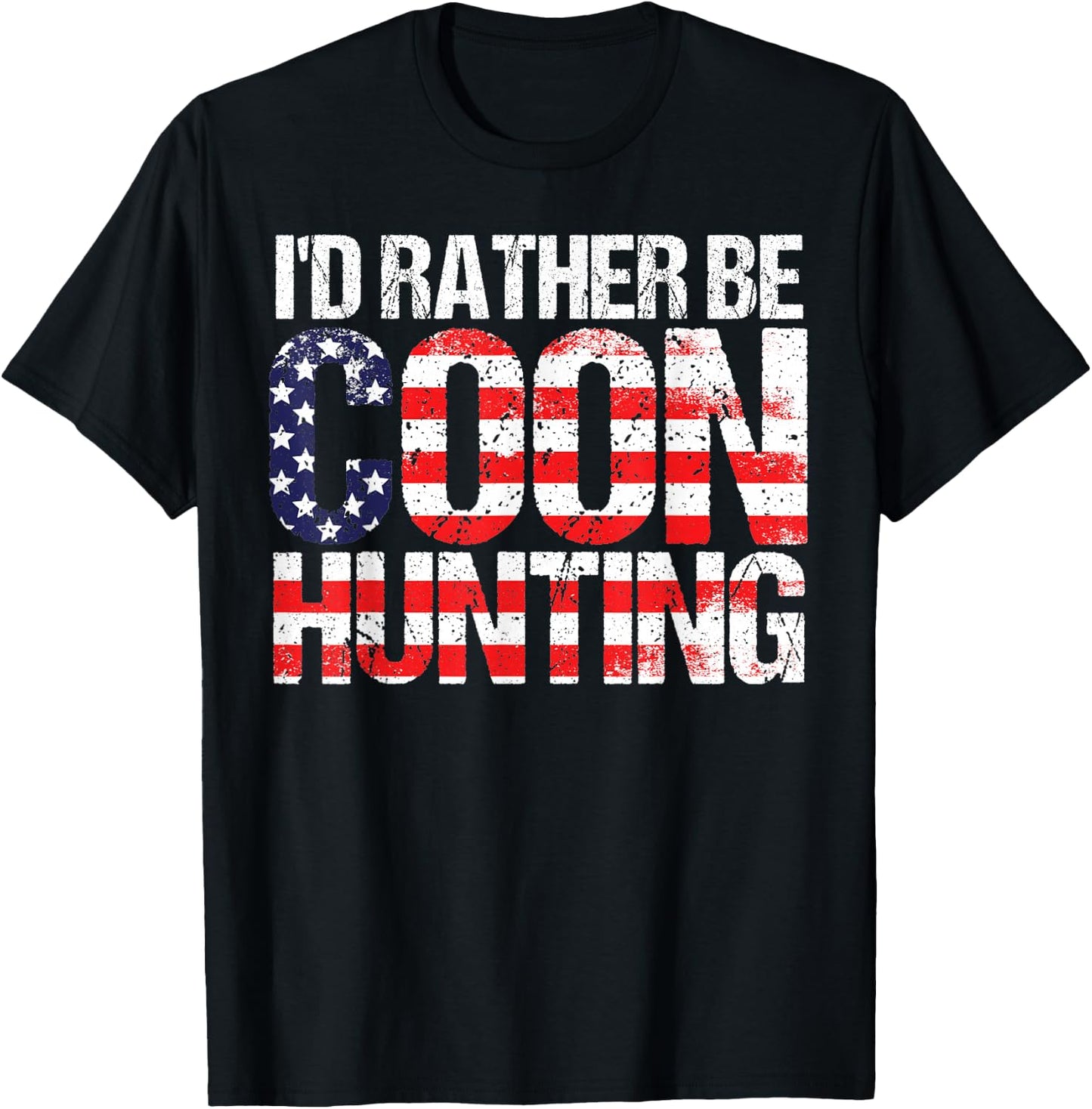 Coon Hunting Shirt American Flag Funny Raccoon Hunting T-Shirt - T-Shirt | Black