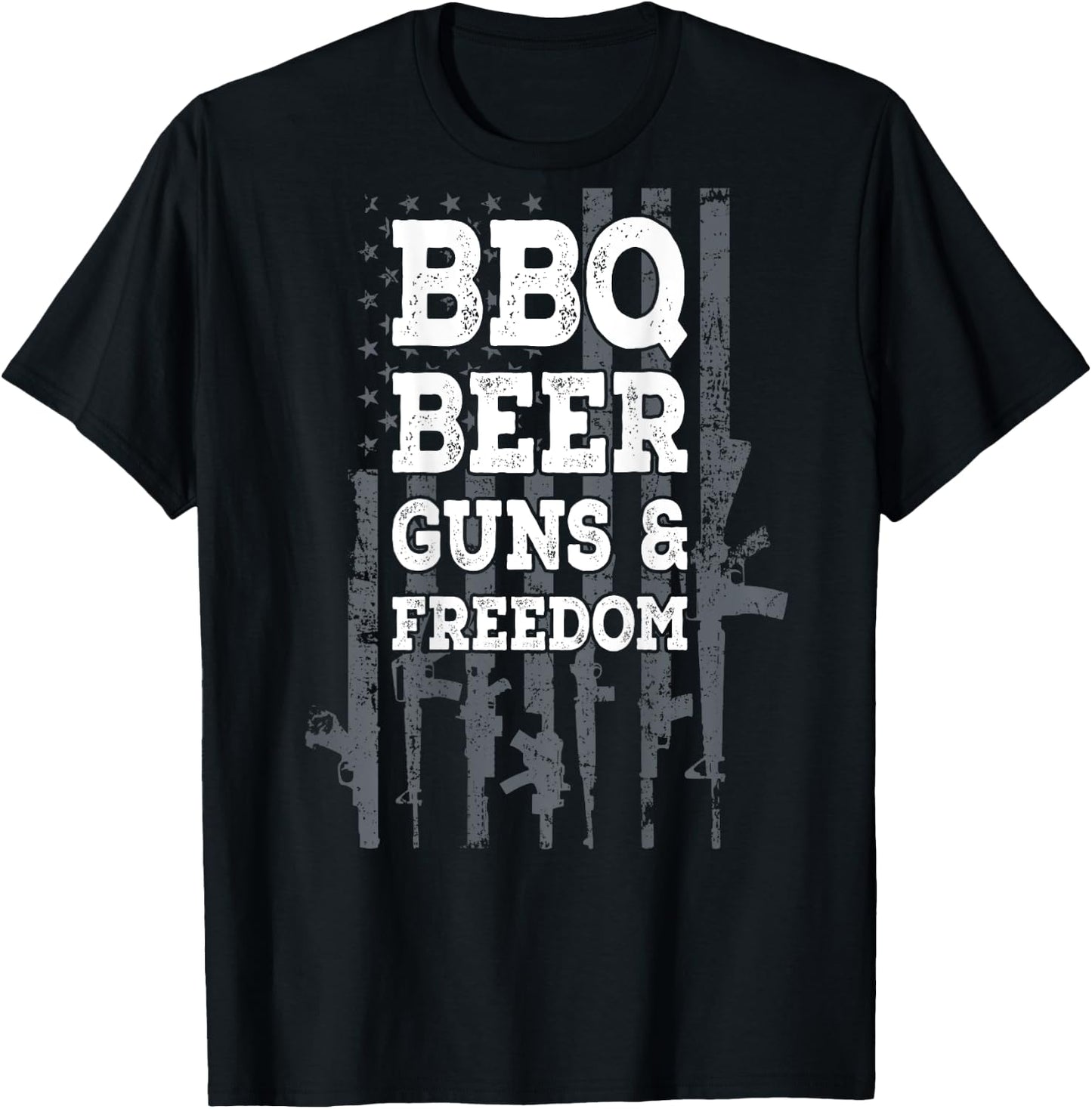 BBQ BEER GUNS & FREEDOM - USA Flag BBQ Drinking Gun ON BACK Men T-Shirt - T-Shirt | Black