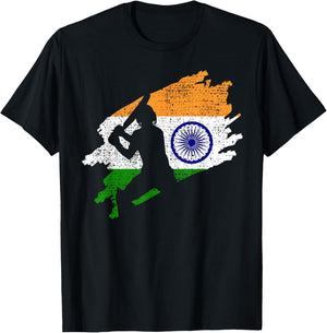 Cricket India Flag Jersey Vintage Gift T-Shirt - T-Shirt | Black