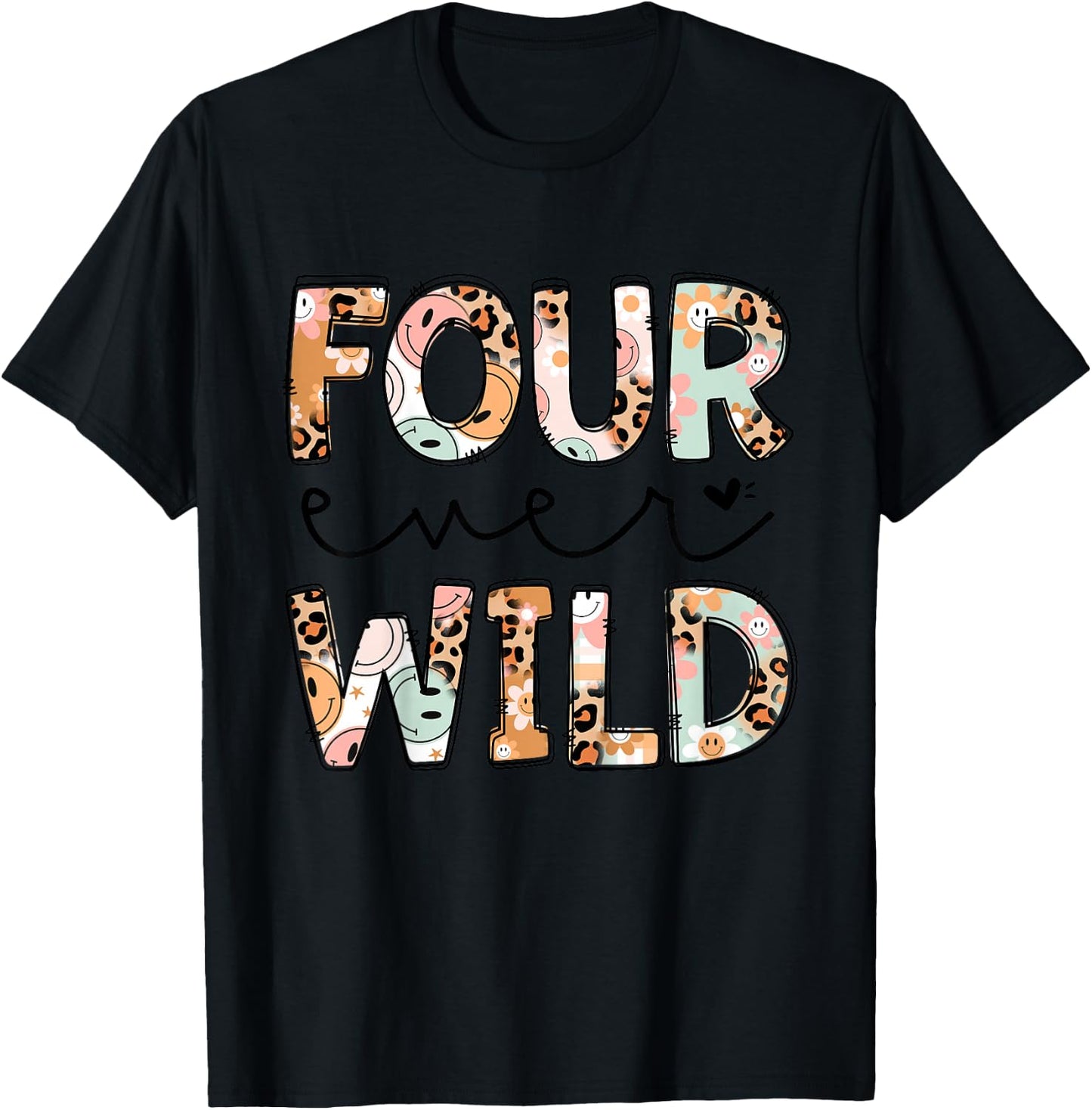Leopard Girl 4th Birthday Four Ever Wild 4 Year Old Awesome T-Shirt - T-Shirt | Black