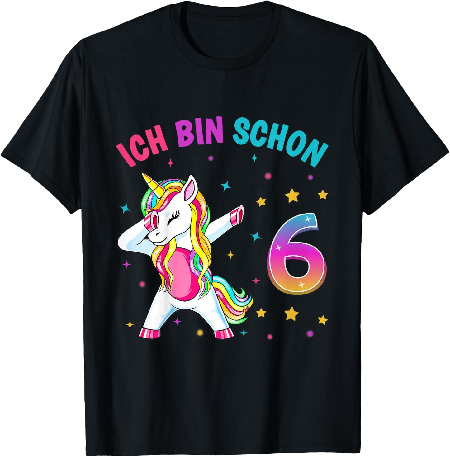 Children's 6th Birthday Girl with German Text "Ich bin schon 6 Jahre alt Party" [German, black T-Shirt - T-Shirt | Black