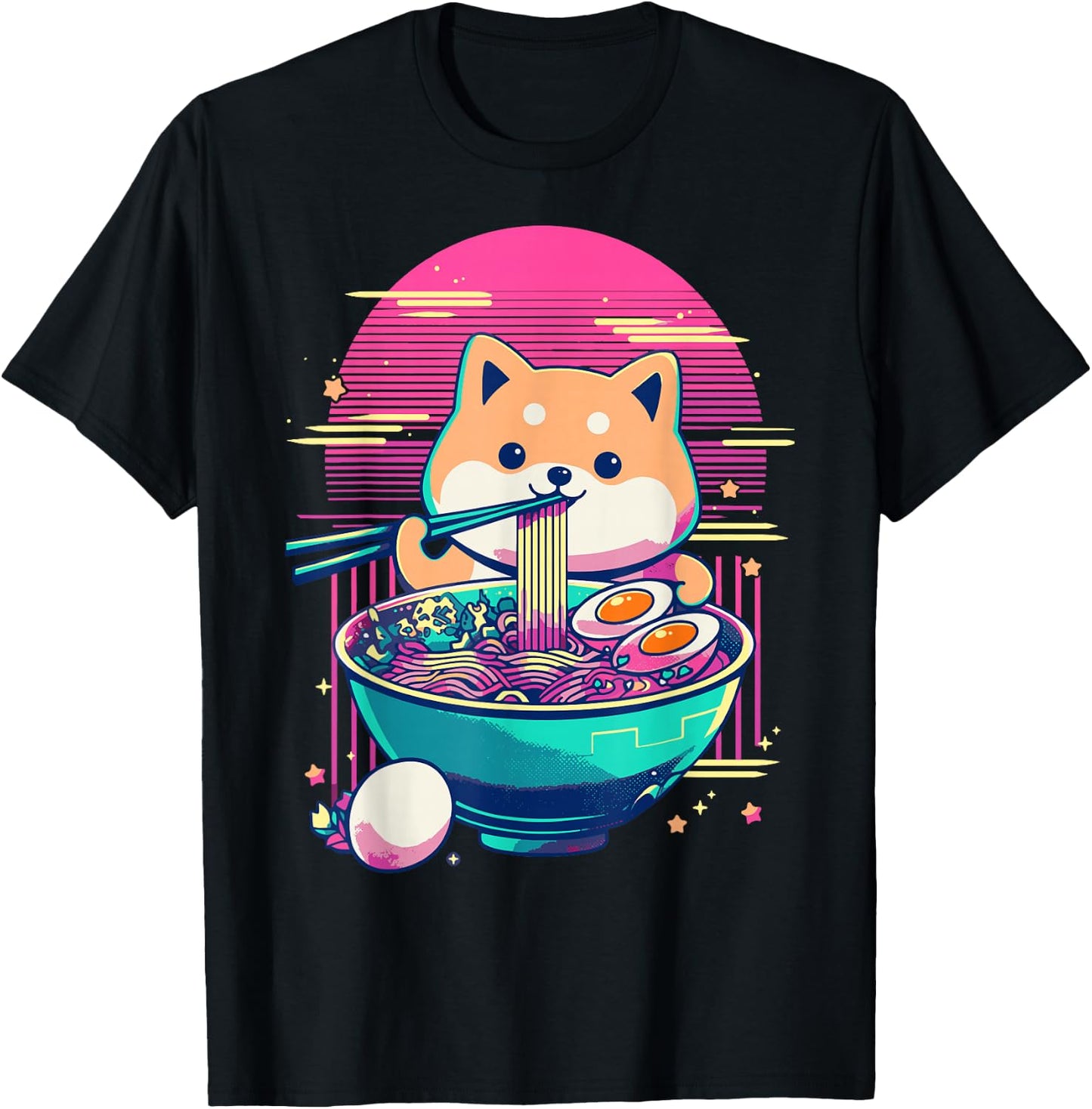 Anime Shiba Inu Eating Ramen Japanese Ramen Japan T-Shirt - T-Shirt | Black