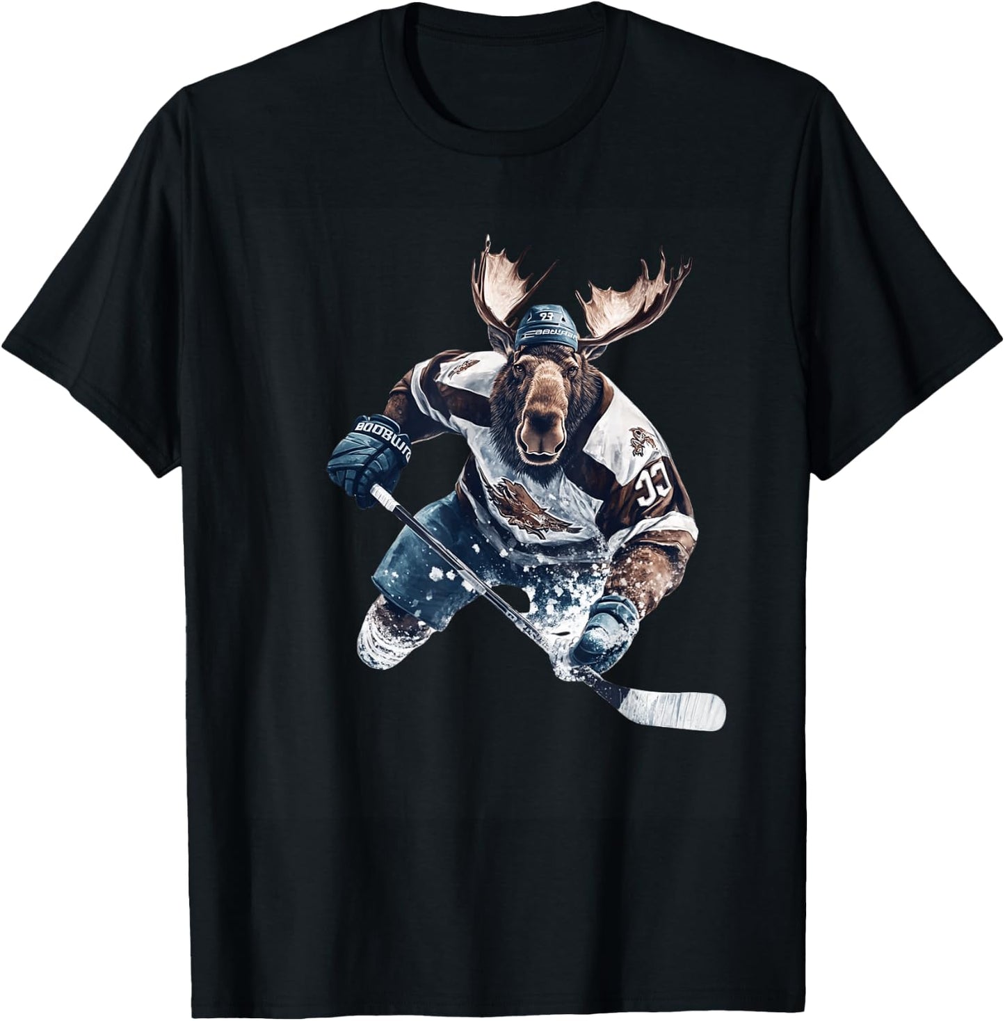 Moose Playing Hockey Humorous Sports T-Shirt - T-Shirt | Black