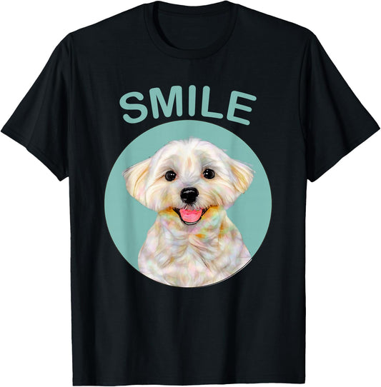 Funny Dog Shirt - Smiling Maltese Women Kids T-Shirt - T-Shirt | Black