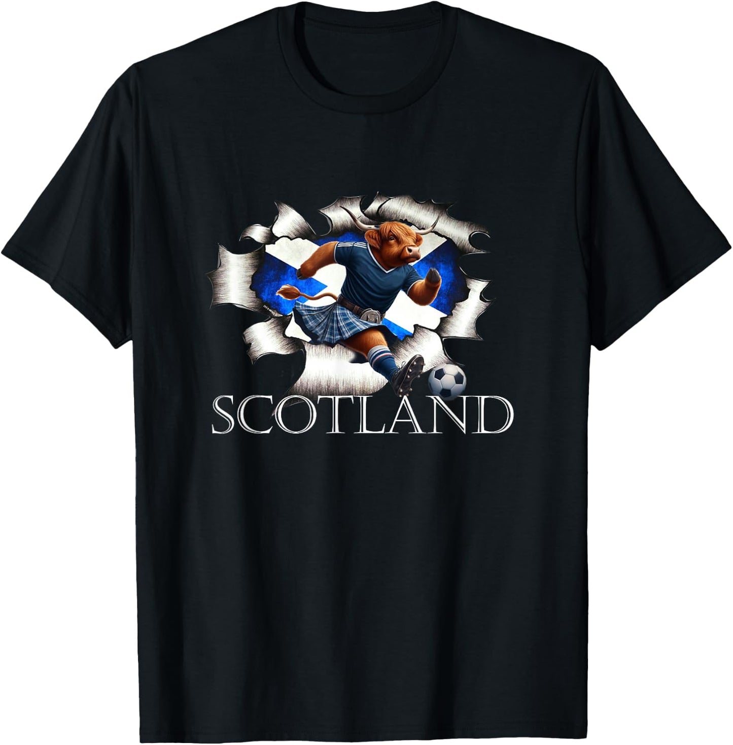 Scottish Highland Cow Scotland Coat Arms Football T-Shirt - T-Shirt | Black