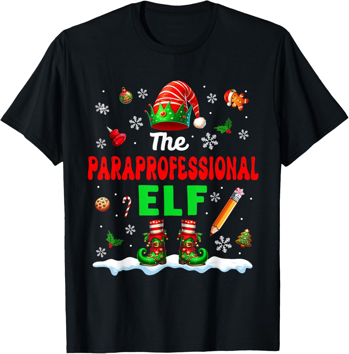 The Paraprofessional Elf Christmas Job Team Matching Party T-Shirt - T-Shirt | Black