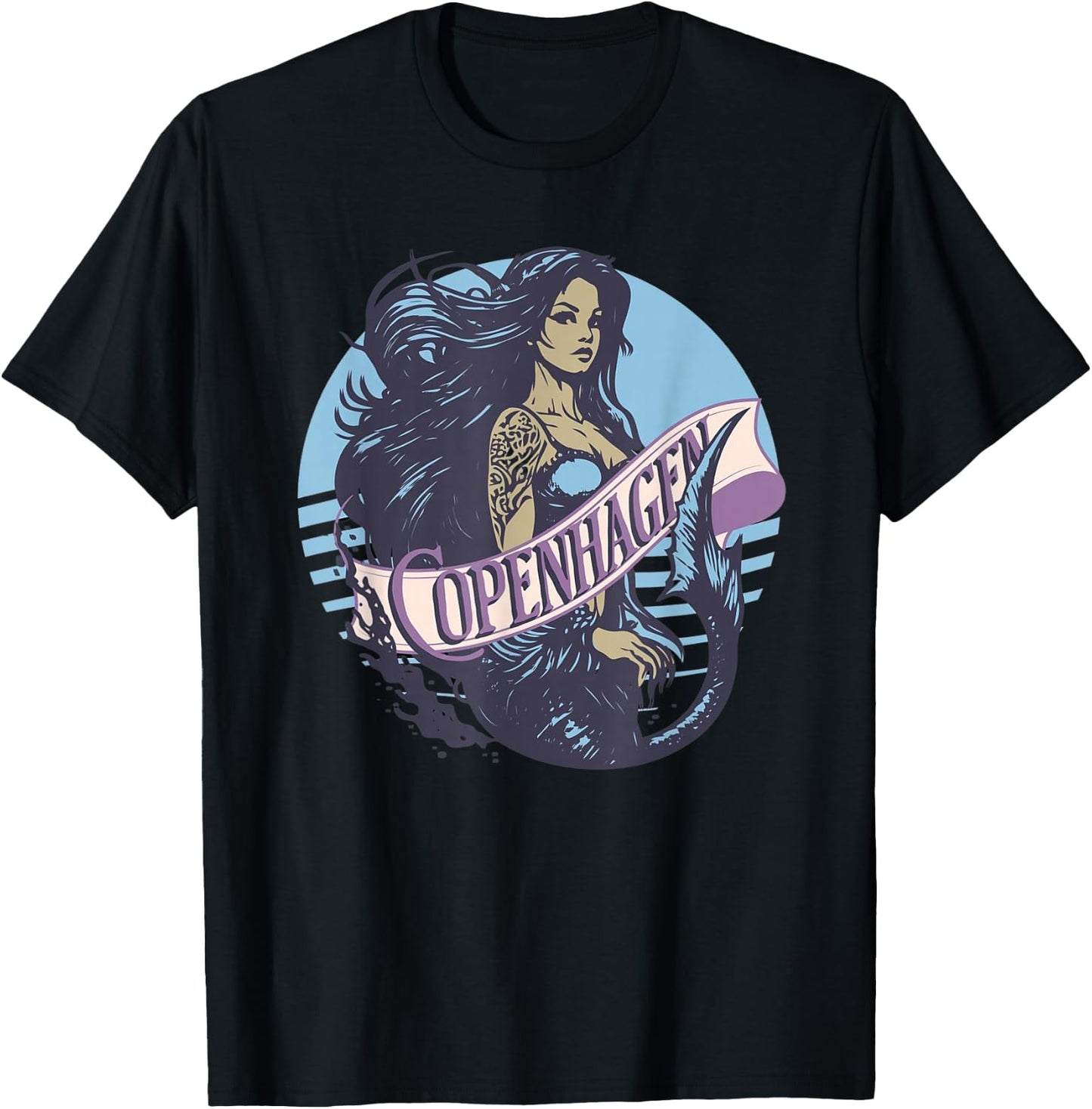 Retro Vintage African American Mermaid Copenhagen Mermaid T-Shirt - T-Shirt | Black