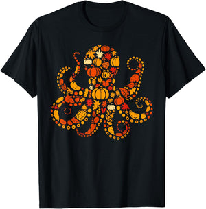 Autumn Pumpkin Fall Octopus Thanksgiving Kids T-Shirt - T-Shirt | Black