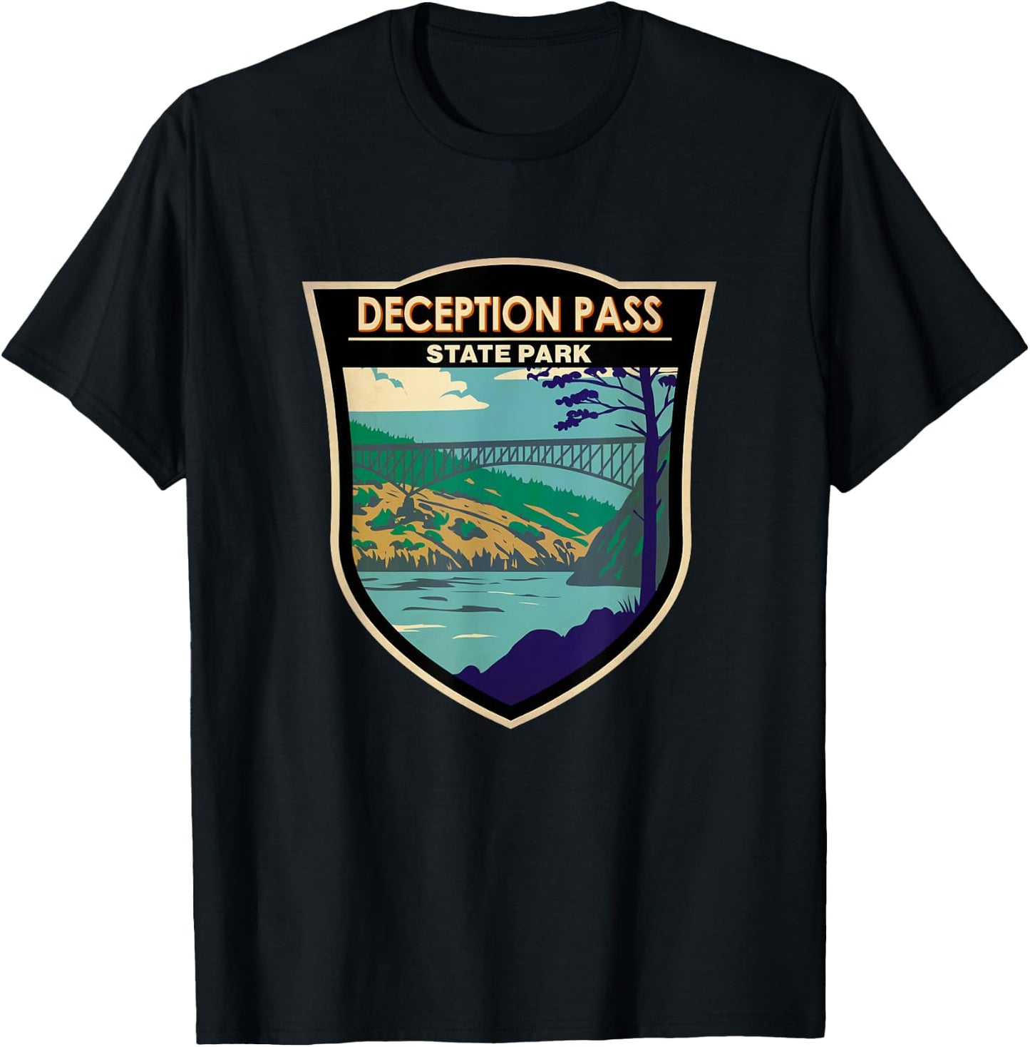 Deception Pass State Park Bridge Washington Vintage T-Shirt - T-Shirt | Black
