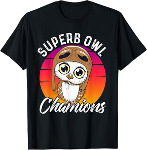 Superb Owl Champions | Sarcastic Owl Game Day Football Pun T-Shirt - T-Shirt | Black