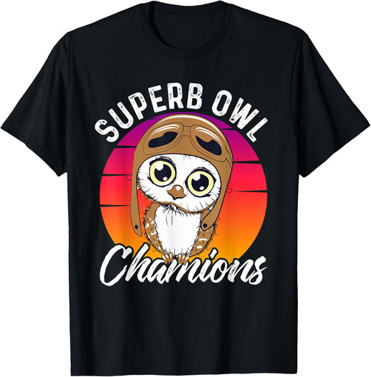 Superb Owl Champions | Sarcastic Owl Game Day Football Pun T-Shirt - T-Shirt | Black