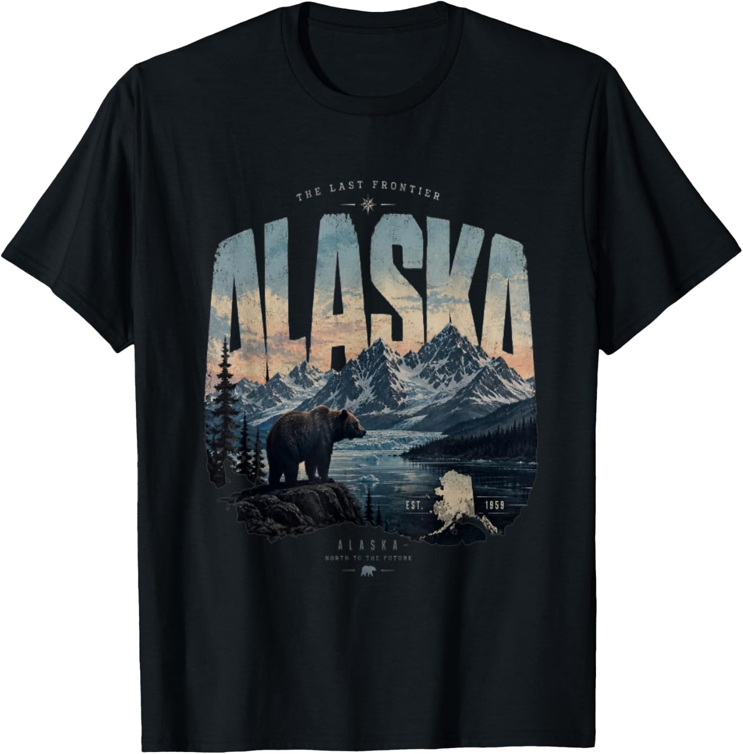 Alaska Vintage Grizzly Bear The Last Frontier Retro T-Shirt - T-Shirt | Black