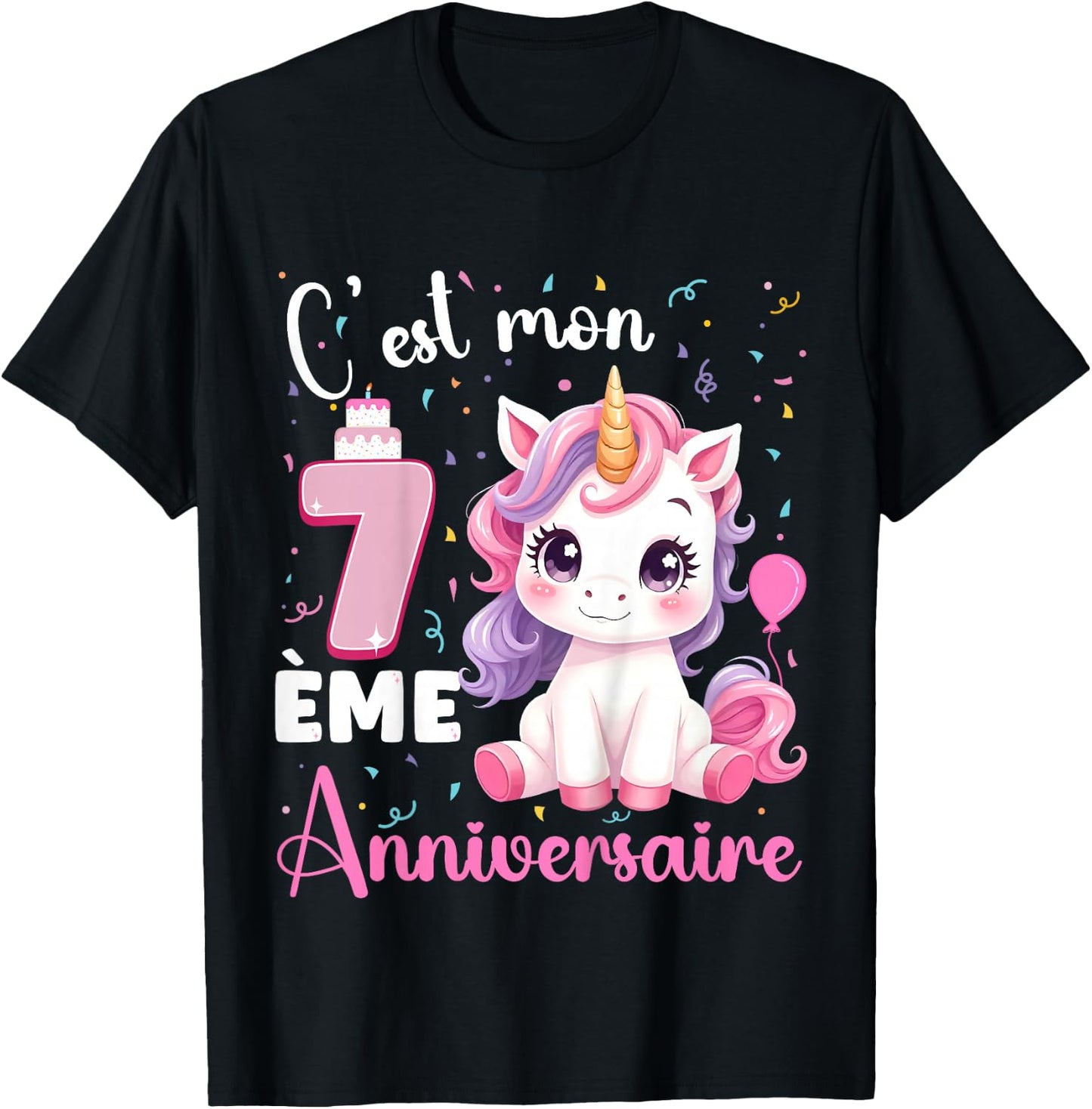 Enfant C'est Mon 7 ème Anniversaire Unicorn Birthday 7 Years , Black, 2 T-Shirt - T-Shirt | Black