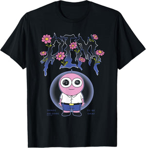 Smiling Friends PIM Going to Be Okay Flower Text Cartoon T-Shirt - T-Shirt | Black