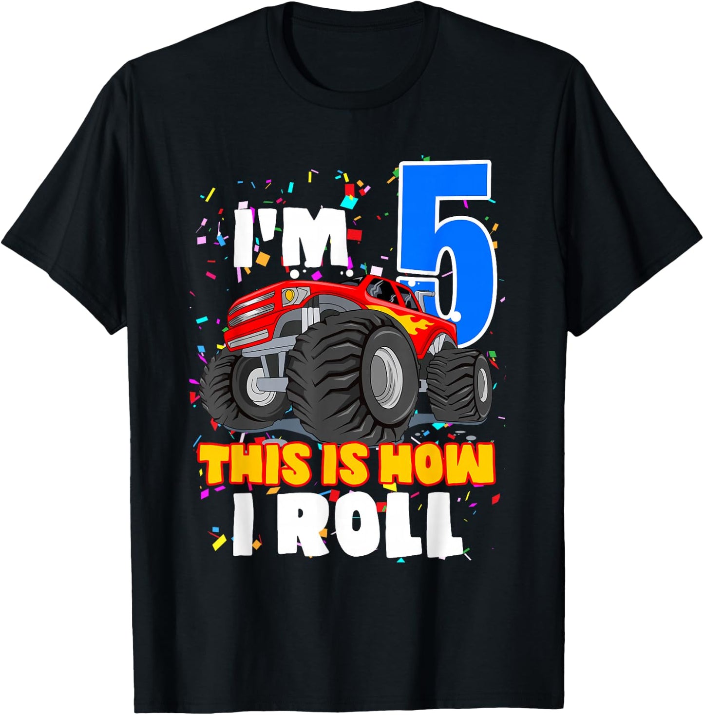 Boys 5 Years Old 5th Birthday Boy Monster Truck Offroad Party T-Shirt - T-Shirt | Black