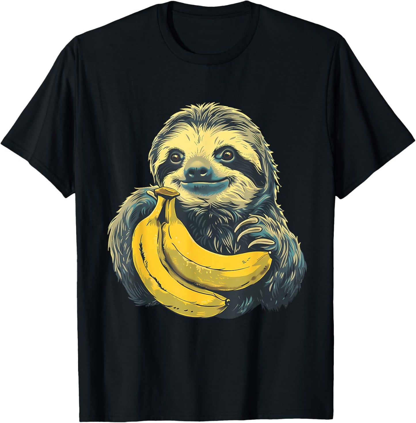 Banana Sloth Watercolor Bananas Fruit Drawing Animal Art T-Shirt - T-Shirt | Black