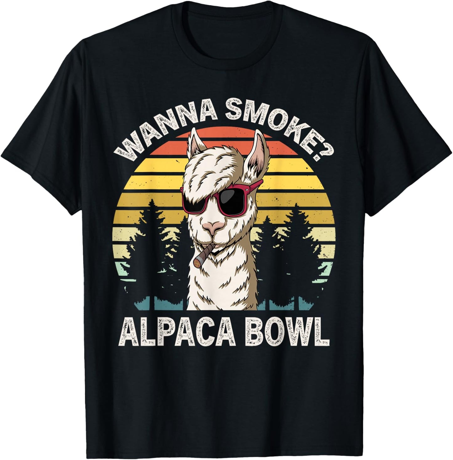 Wanna Smoke Alpaca Bowl Funny Llama Smoking Weed Cannabis T-Shirt - T-Shirt | Black