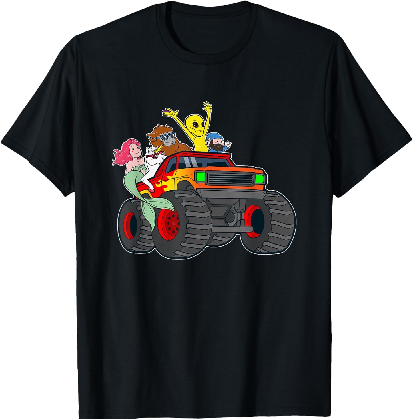 Alien Bigfoot Unicorn Mermaid Cryptid Monster Truck T-Shirt - T-Shirt | Black