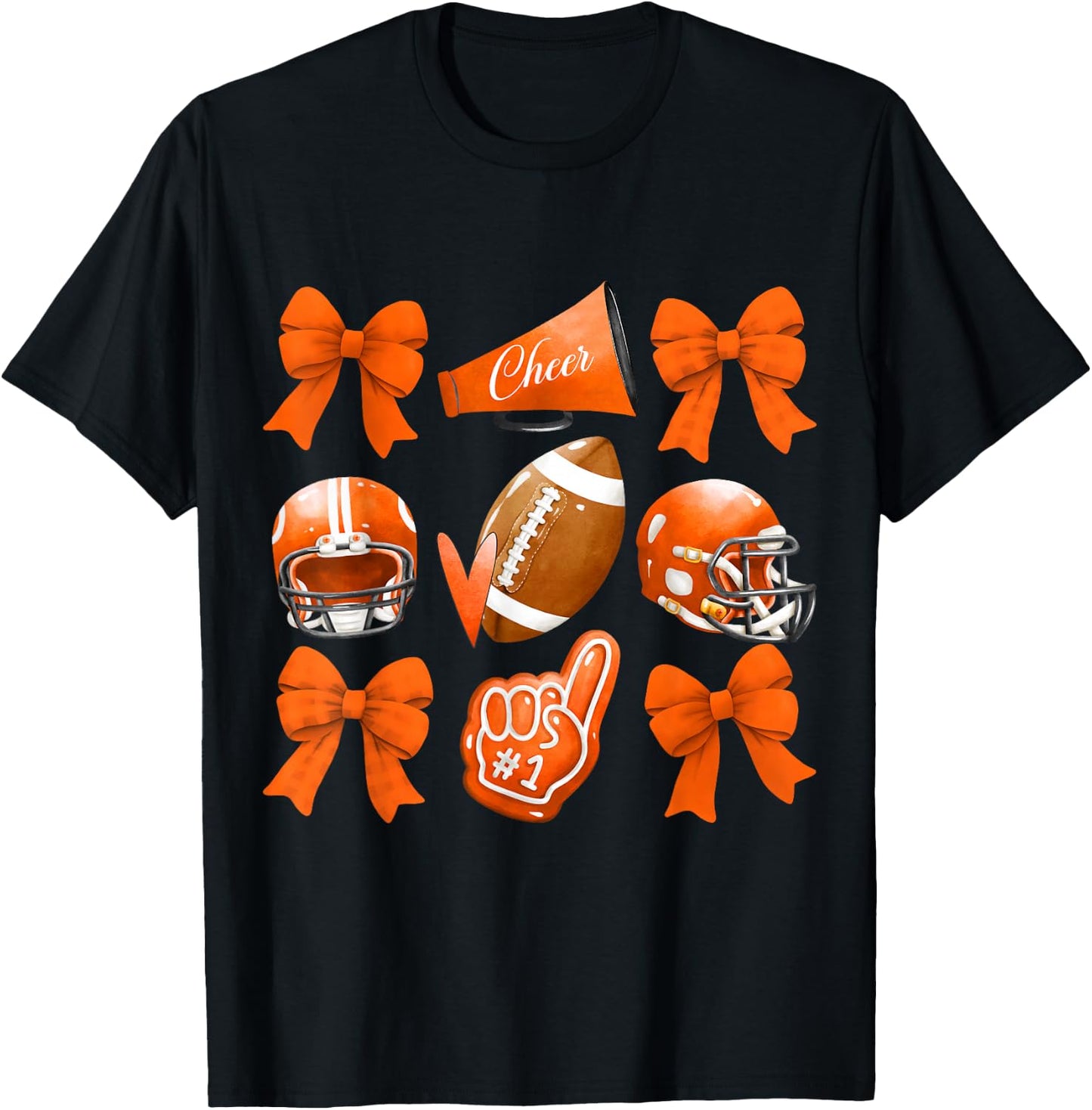 Orange Coquette Football Cheer Game Day Women Boy Men T-Shirt - T-Shirt | Black