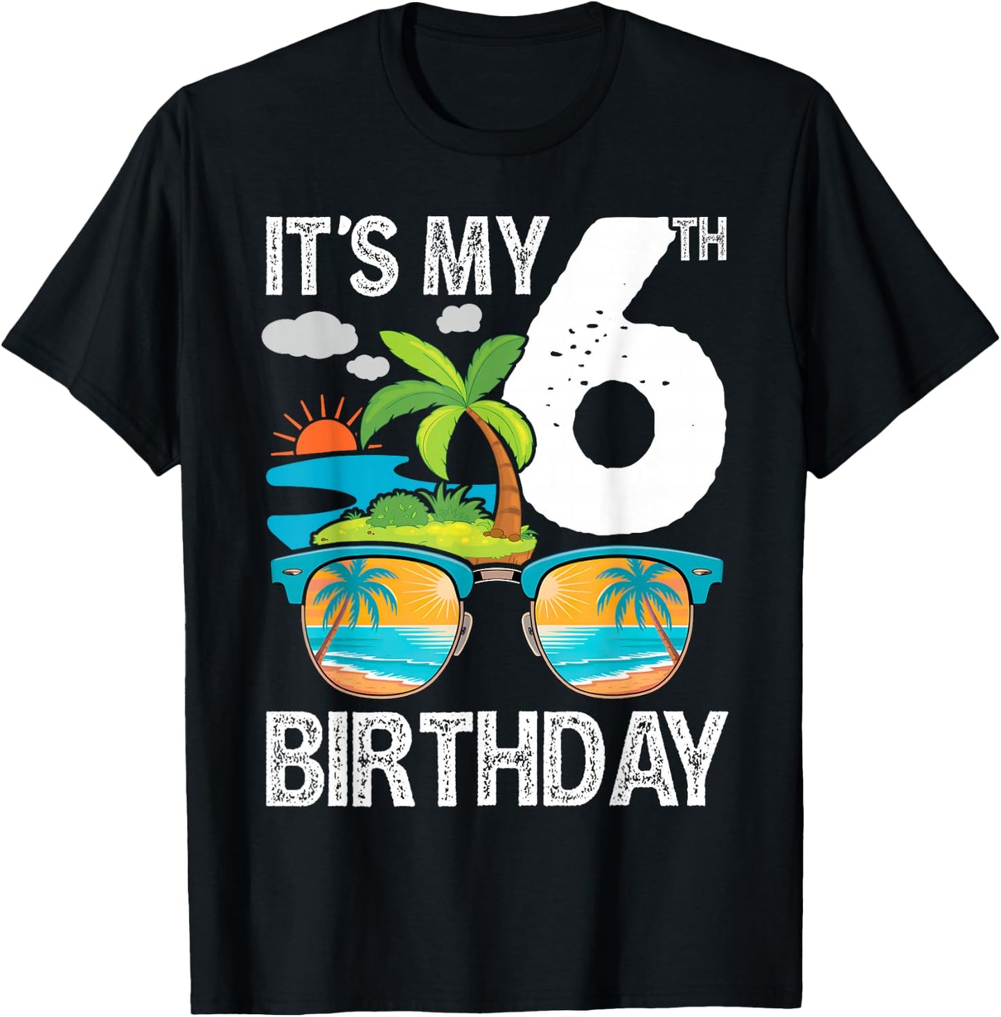 It's My 6th Birthday Tropical Beach Summer 6 Year Old T-Shirt - T-Shirt | Black