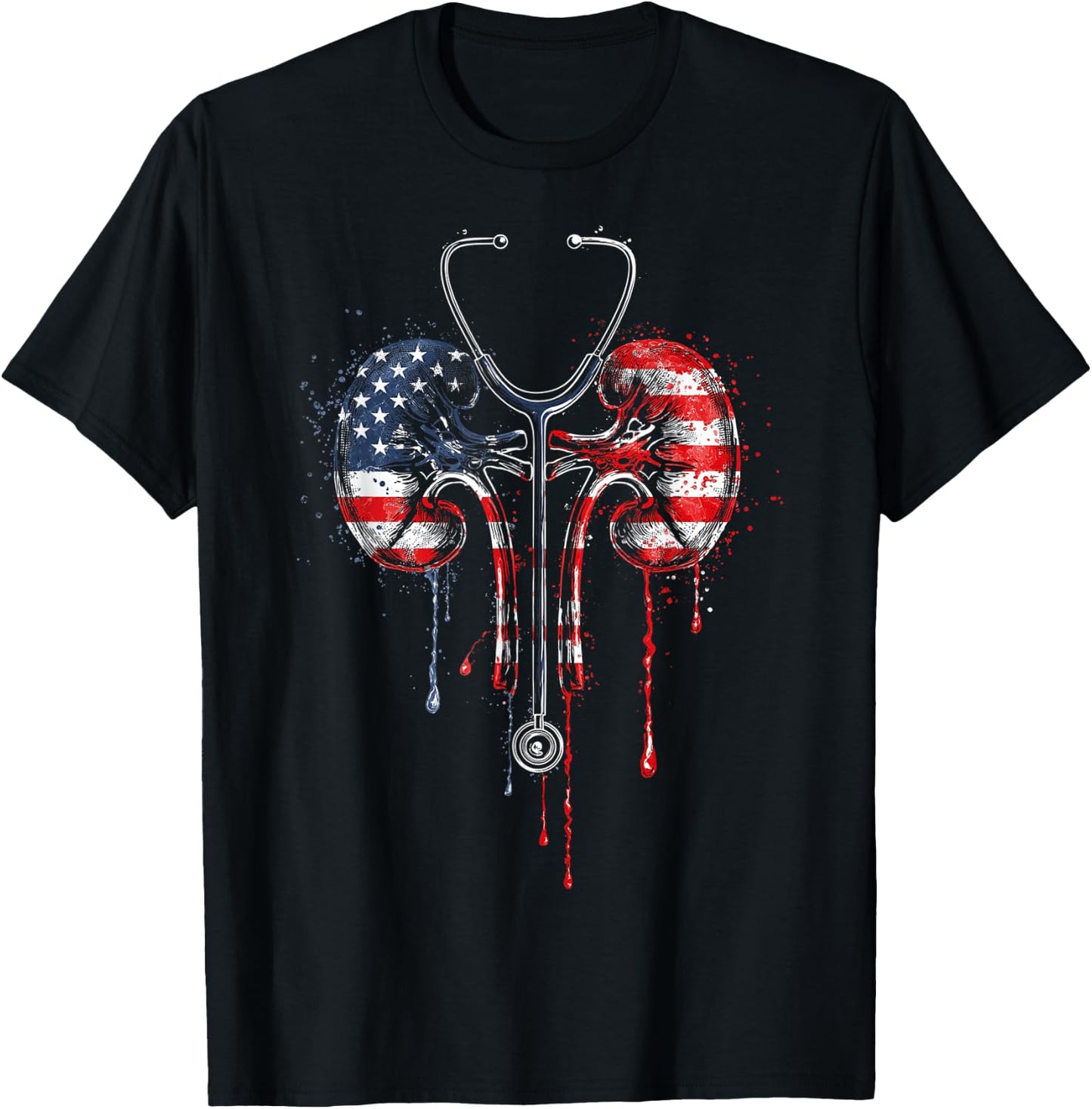 Dialysis Nurse Technician Tech American Flag USA Drip Lover T-Shirt - T-Shirt | Black