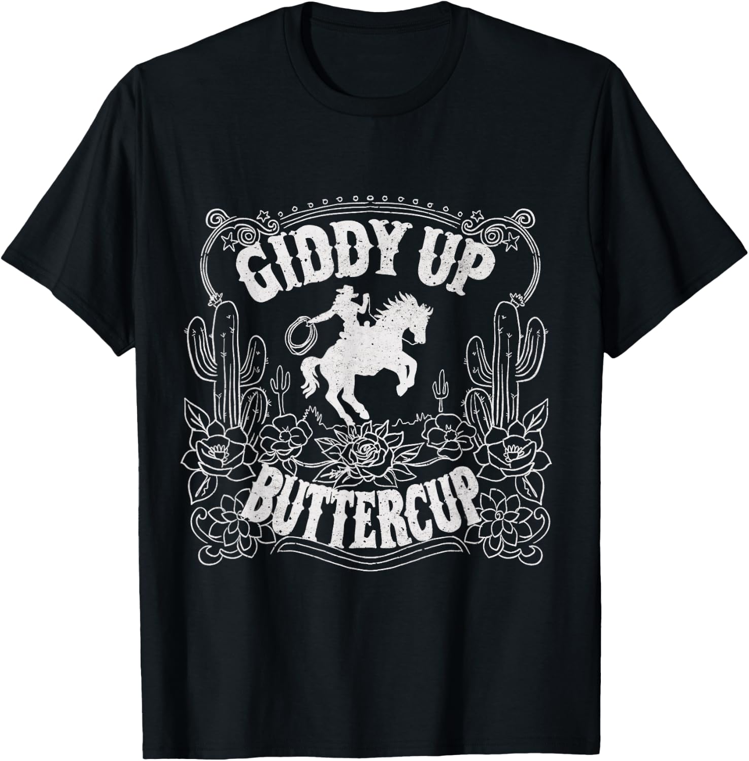 Giddy Up Buttercup Country Western Art T-Shirt - T-Shirt | Black