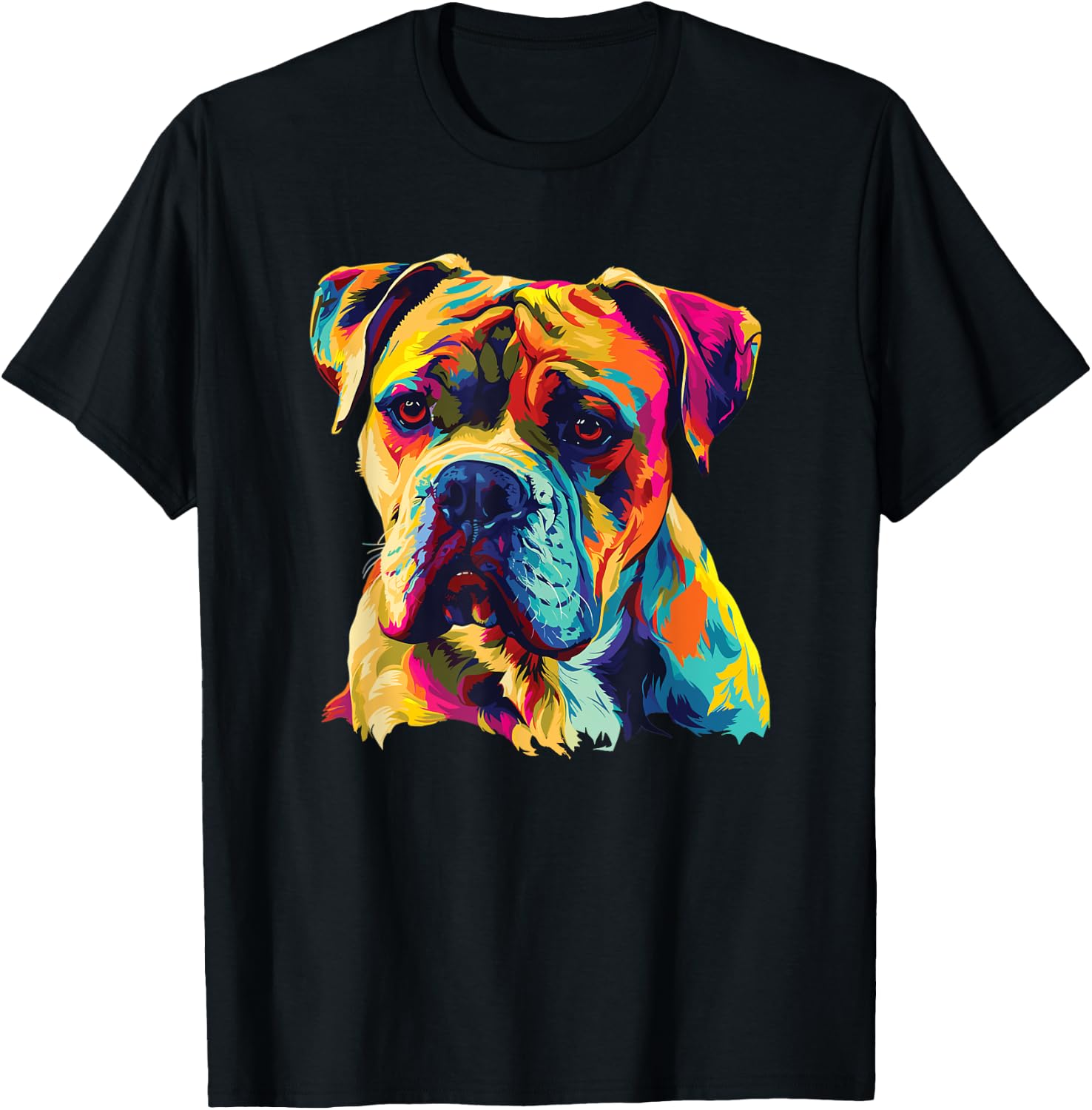Watercolor Colorful American Bulldog Dog Women Girls Kids T-Shirt - T-Shirt | Black