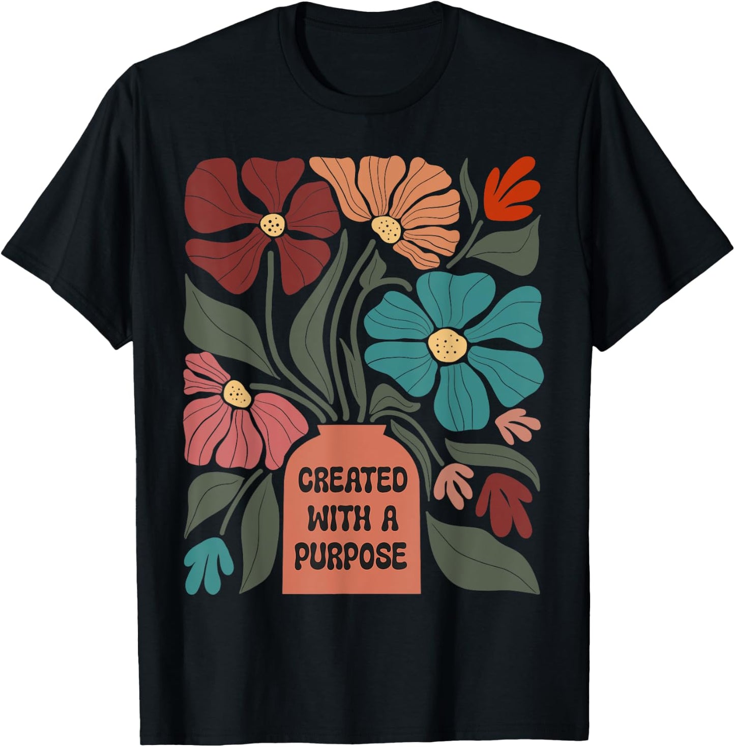 Inspirational Boho Created With A Purpose Positive Message T-Shirt - T-Shirt | Black