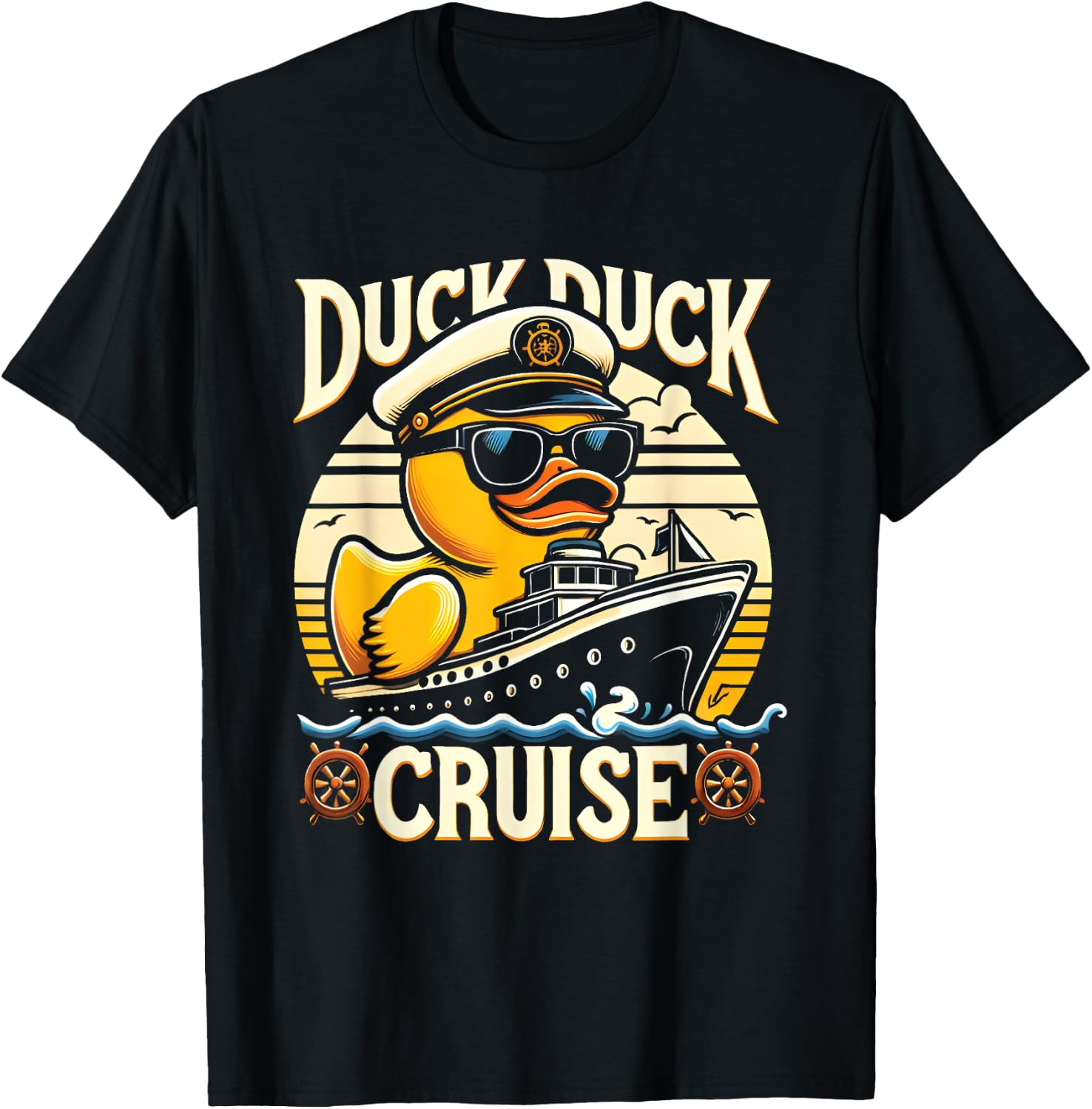 Vintage Duck Duck Cruise Funny Family Cruising Matching T-Shirt - T-Shirt | Black