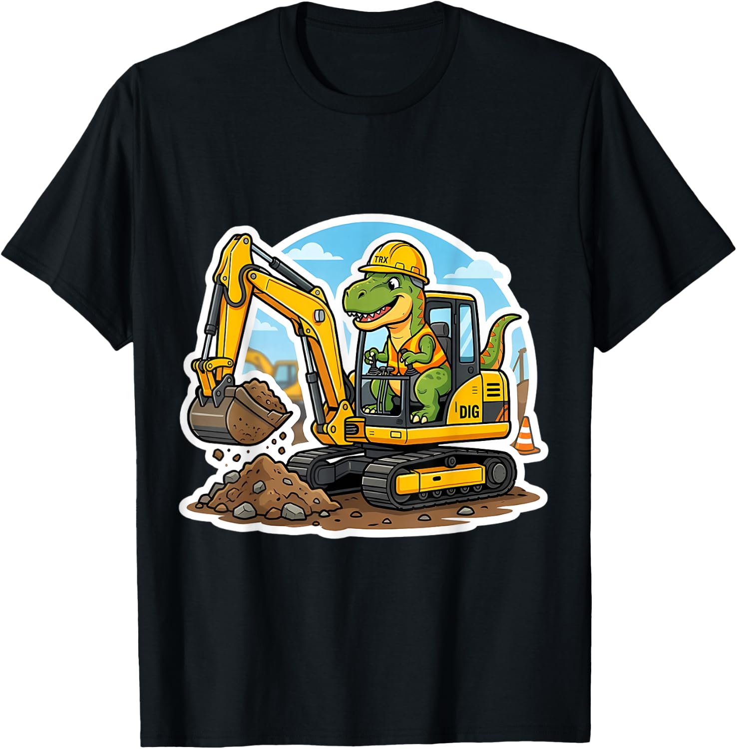 Dinosaur Excavator Operator Dino Boys Kids Heavy Equipment T-Shirt - T-Shirt | Black