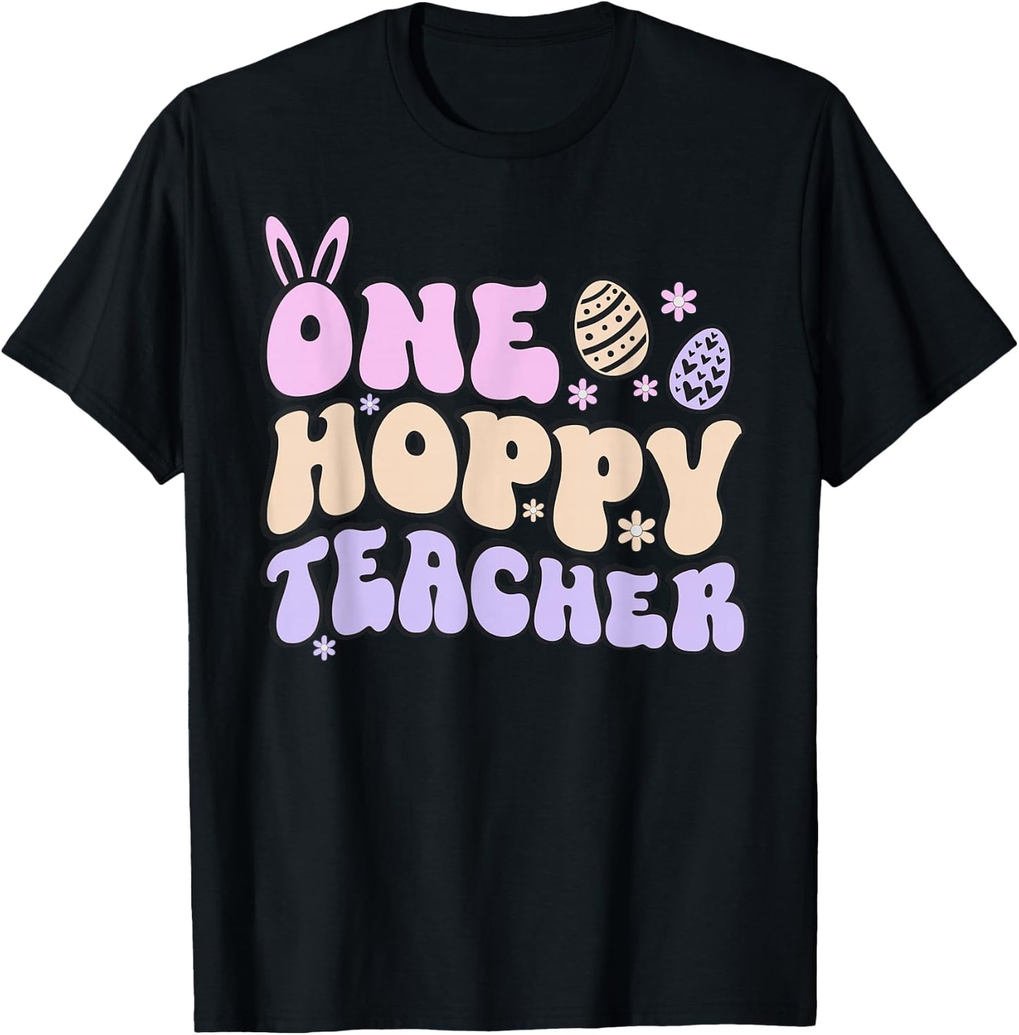 Teacher Easter Day Men Women Store Co. Retro Easter Teacher Cute Women's One Hoppy Teacher T-Shirt - T-Shirt | Black