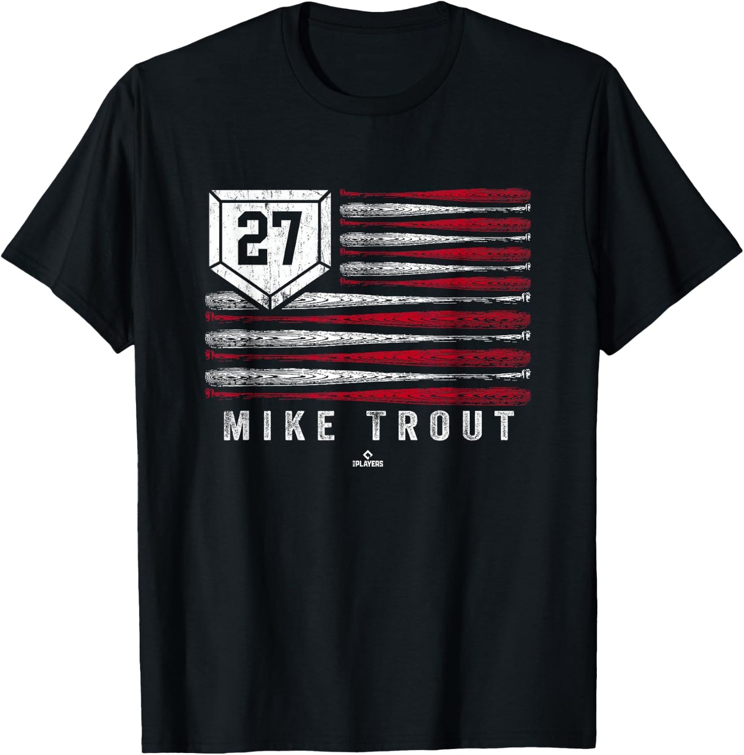 Vintage US Flag Baseball Stripes Mike Trout Los Angeles T-Shirt - T-Shirt | Black
