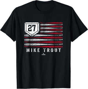 Vintage US Flag Baseball Stripes Mike Trout Los Angeles T-Shirt - T-Shirt | Black