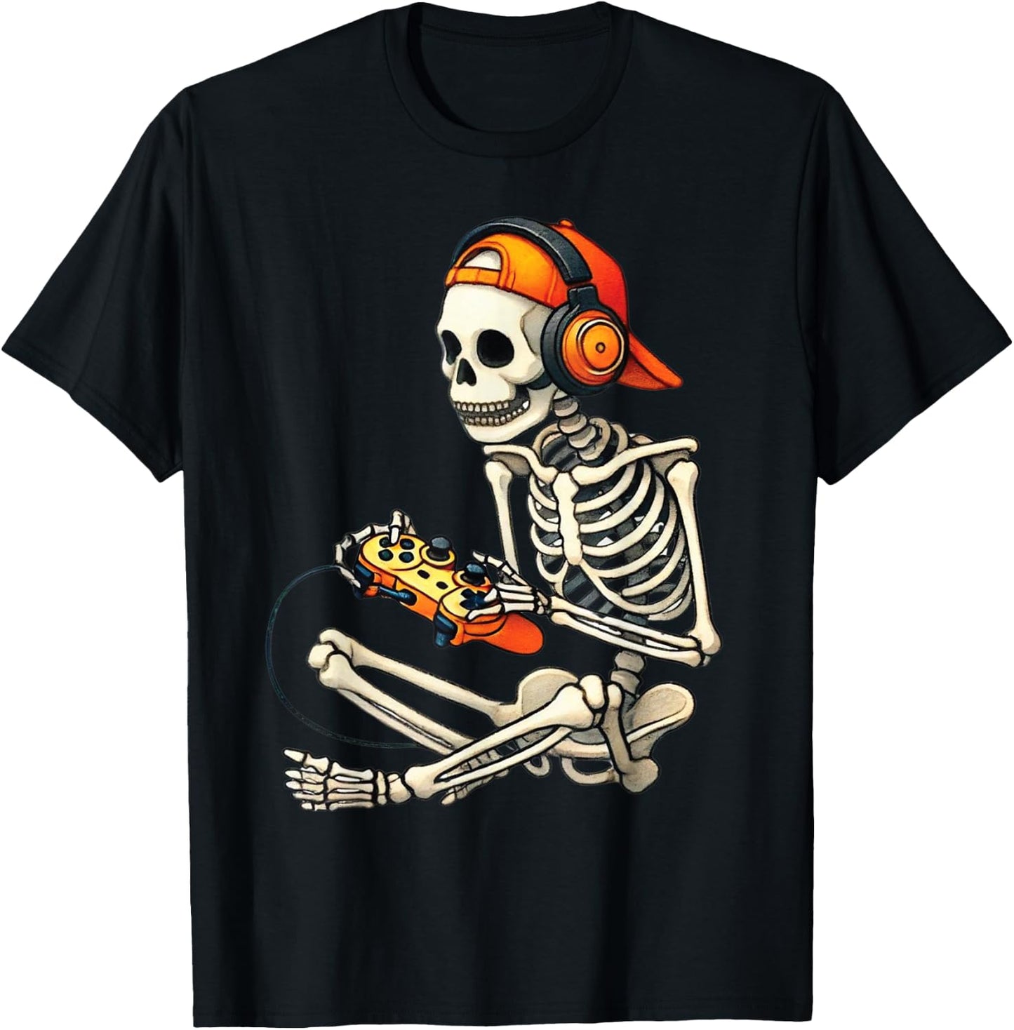 Halloween Skeleton Gamer Video Gaming Boys Men Kids T-Shirt - T-Shirt | Black