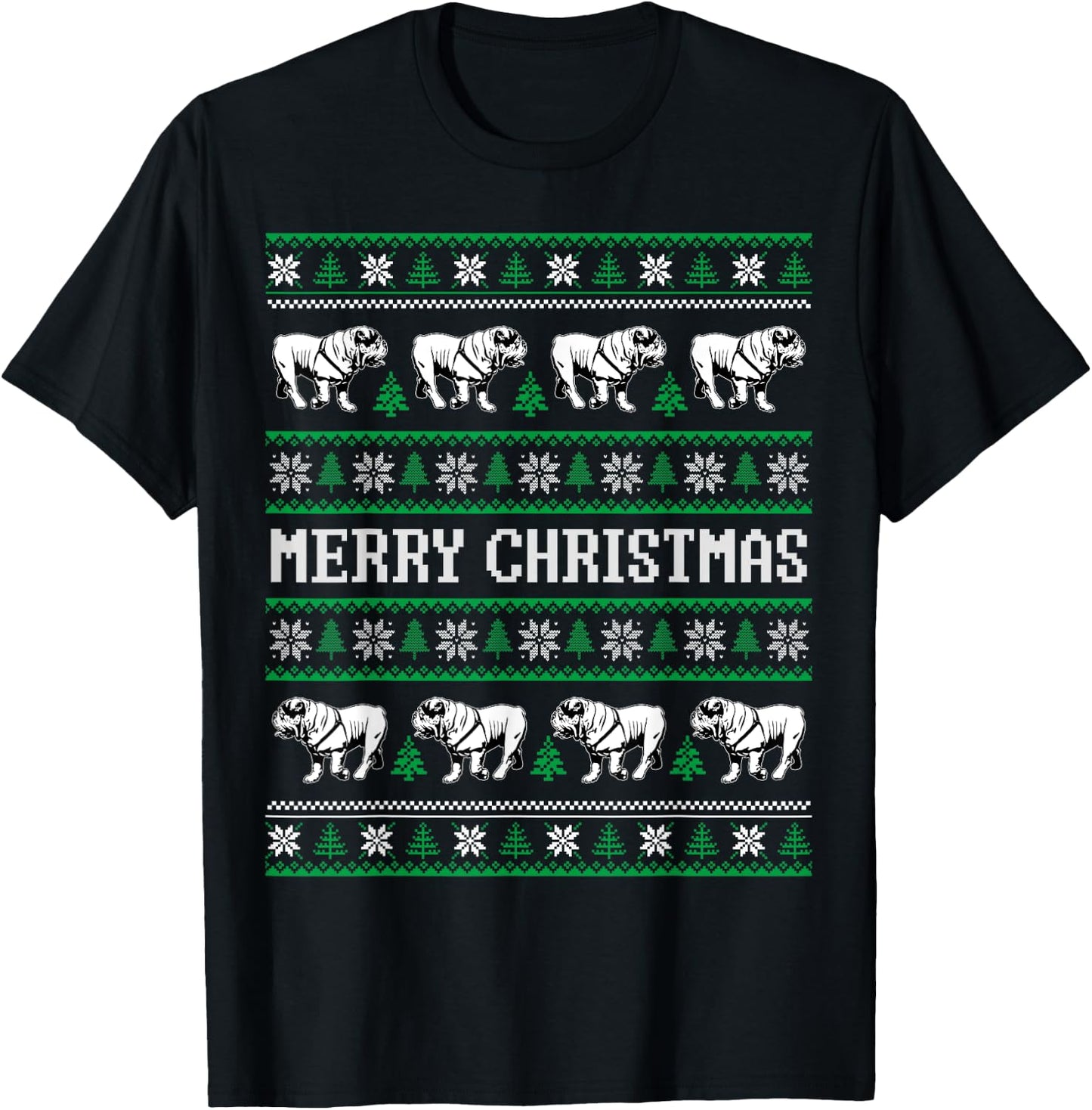 Ugly Sweater English Bulldog Dog Christmas Dog Lover Xmas Men Women Kids T-Shirt - T-Shirt | Black