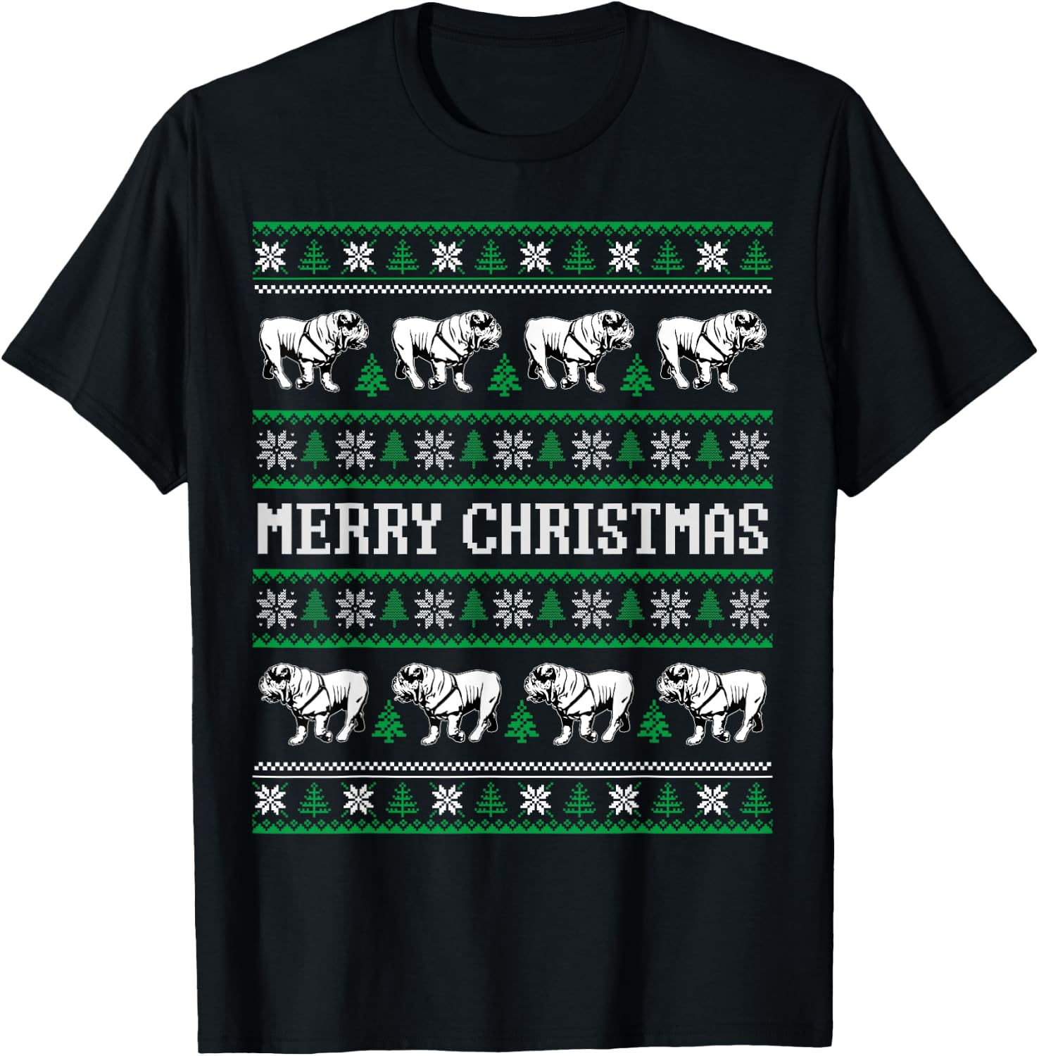 Ugly Sweater English Bulldog Dog Christmas Dog Lover Xmas Men Women Kids T-Shirt - T-Shirt | Black
