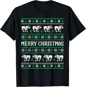 Ugly Sweater English Bulldog Dog Christmas Dog Lover Xmas Men Women Kids T-Shirt - T-Shirt | Black