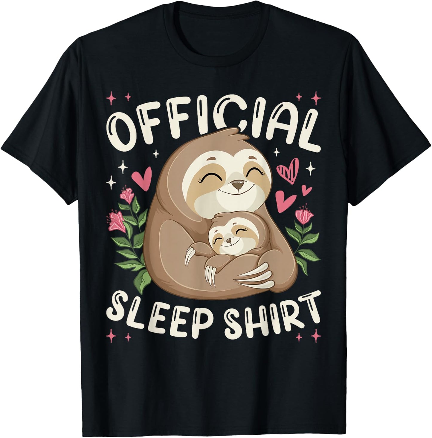 Official Sleep Shirt, Sleeping Sloth with Baby T-Shirt - T-Shirt | Black
