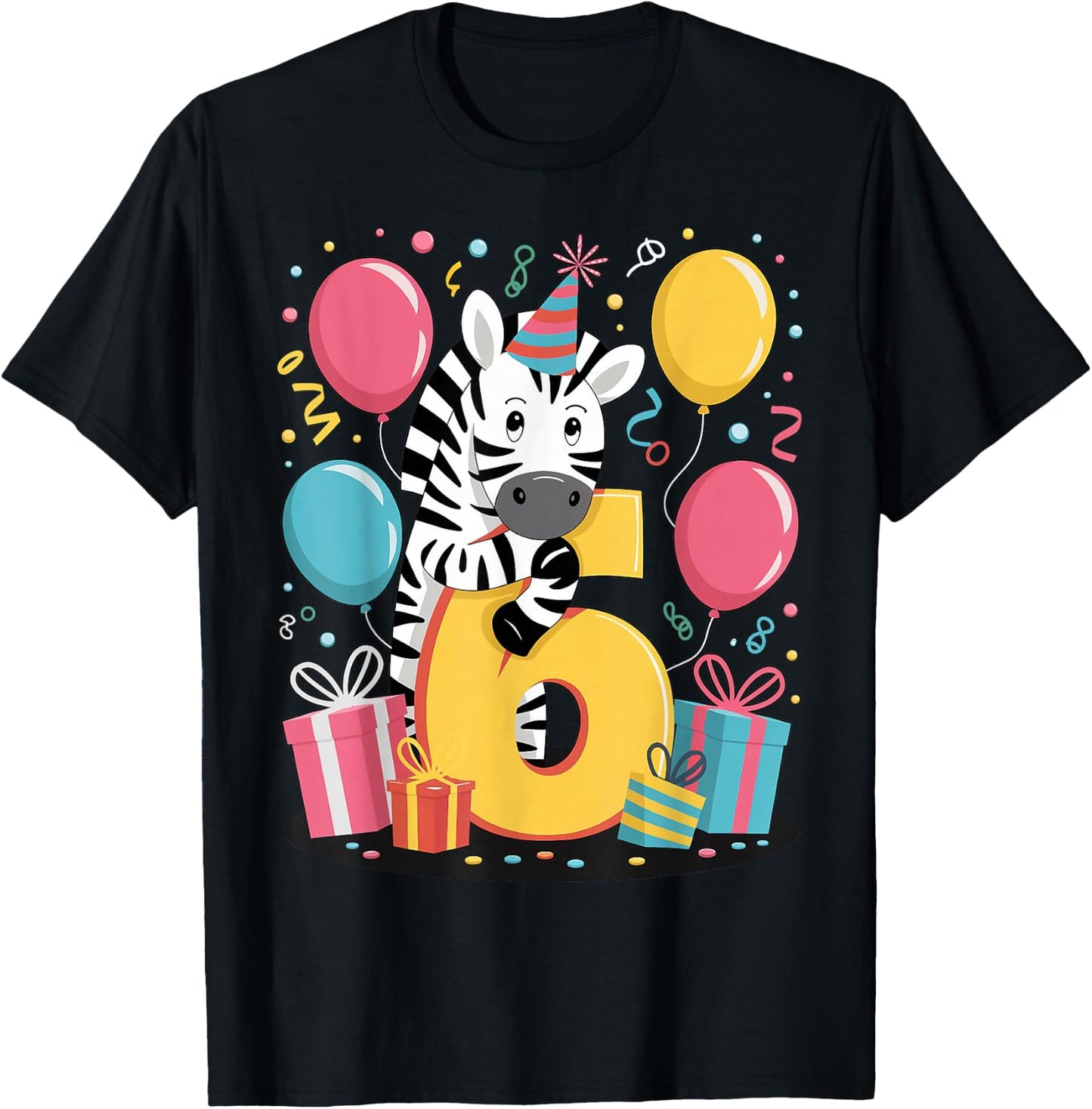 Zebra 6th Birthday Boys Girls 6 Years Sixth Sixth Zebra T-Shirt - T-Shirt | Black