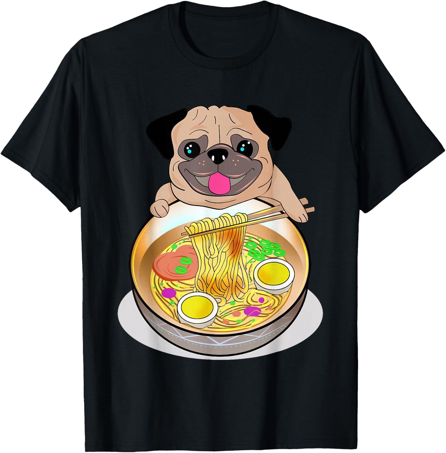 Ramen Noodles Pug Dog Lover Kawaii Japanese Anime Gift T-Shirt - T-Shirt | Black