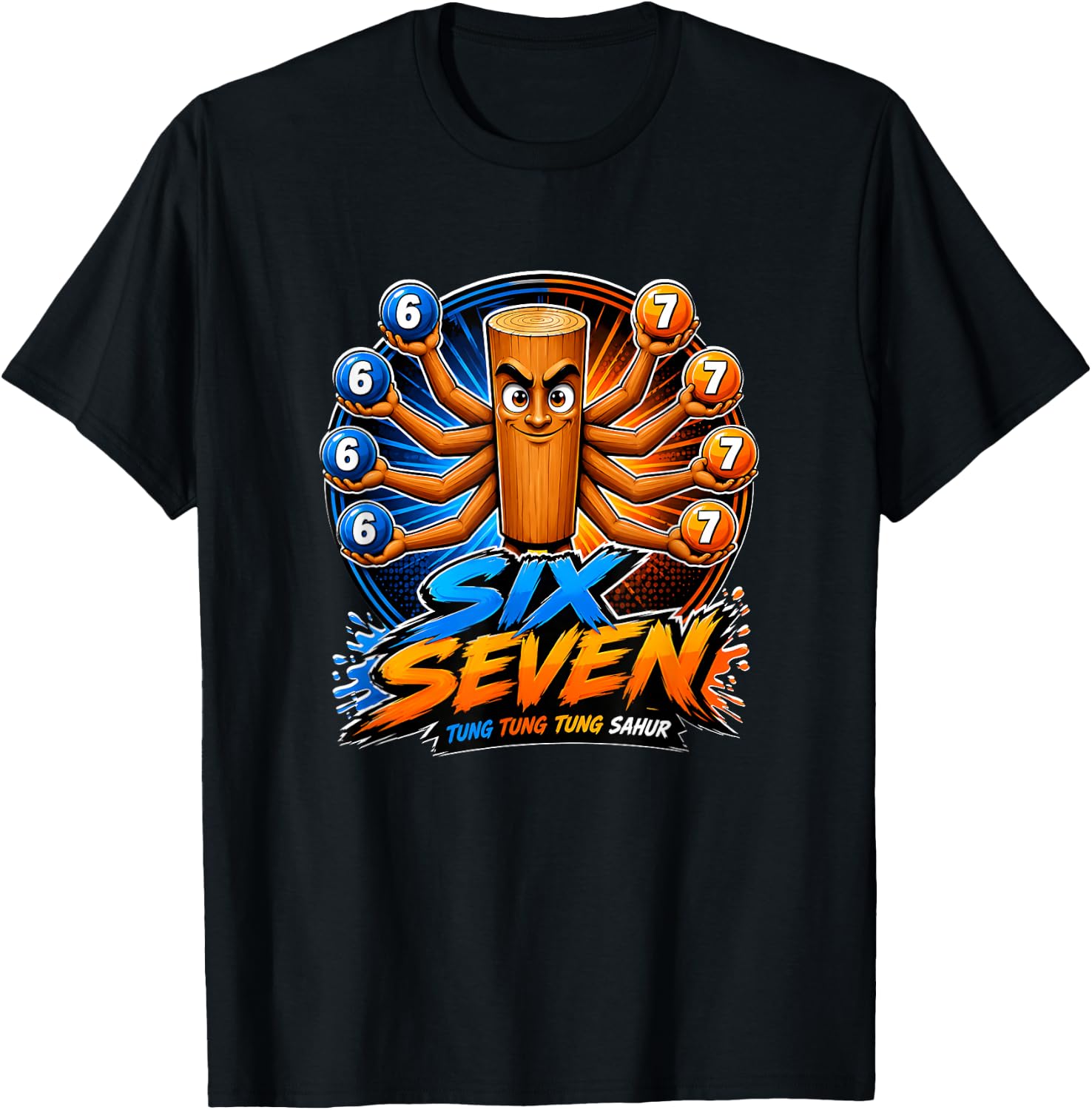 Six Seven Tung Tung Sahur Kids 67 Boys Youth 6-7 Meme Funny T-Shirt - T-Shirt | Black