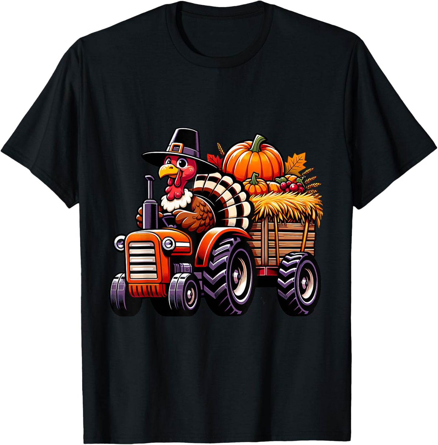 Turkey And Tractors Boys Kids Girls Thanksgiving Hayride T-Shirt - T-Shirt | Black