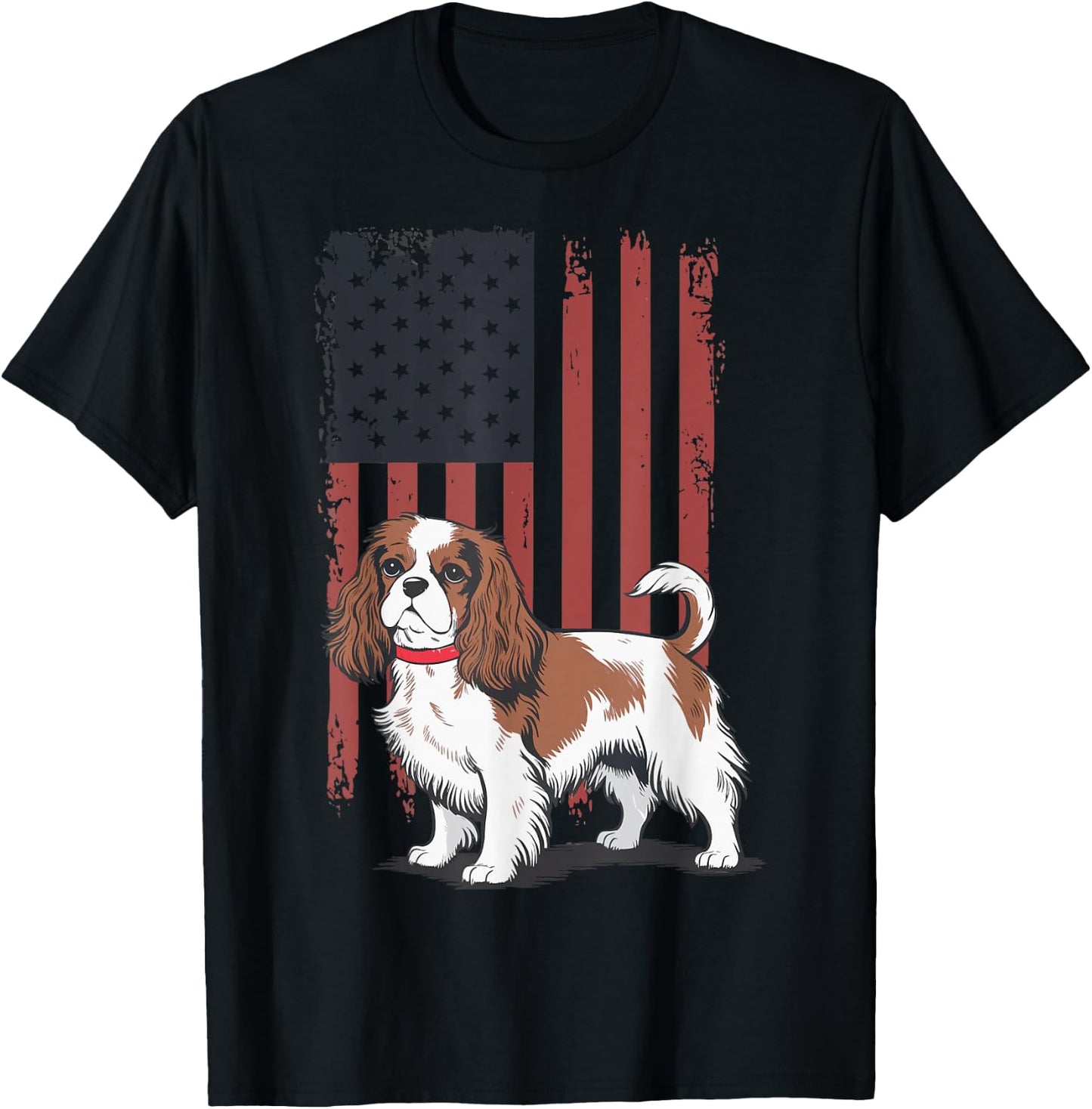 Cavalier King Charles Spaniel USA Flag T-Shirt - T-Shirt | Black