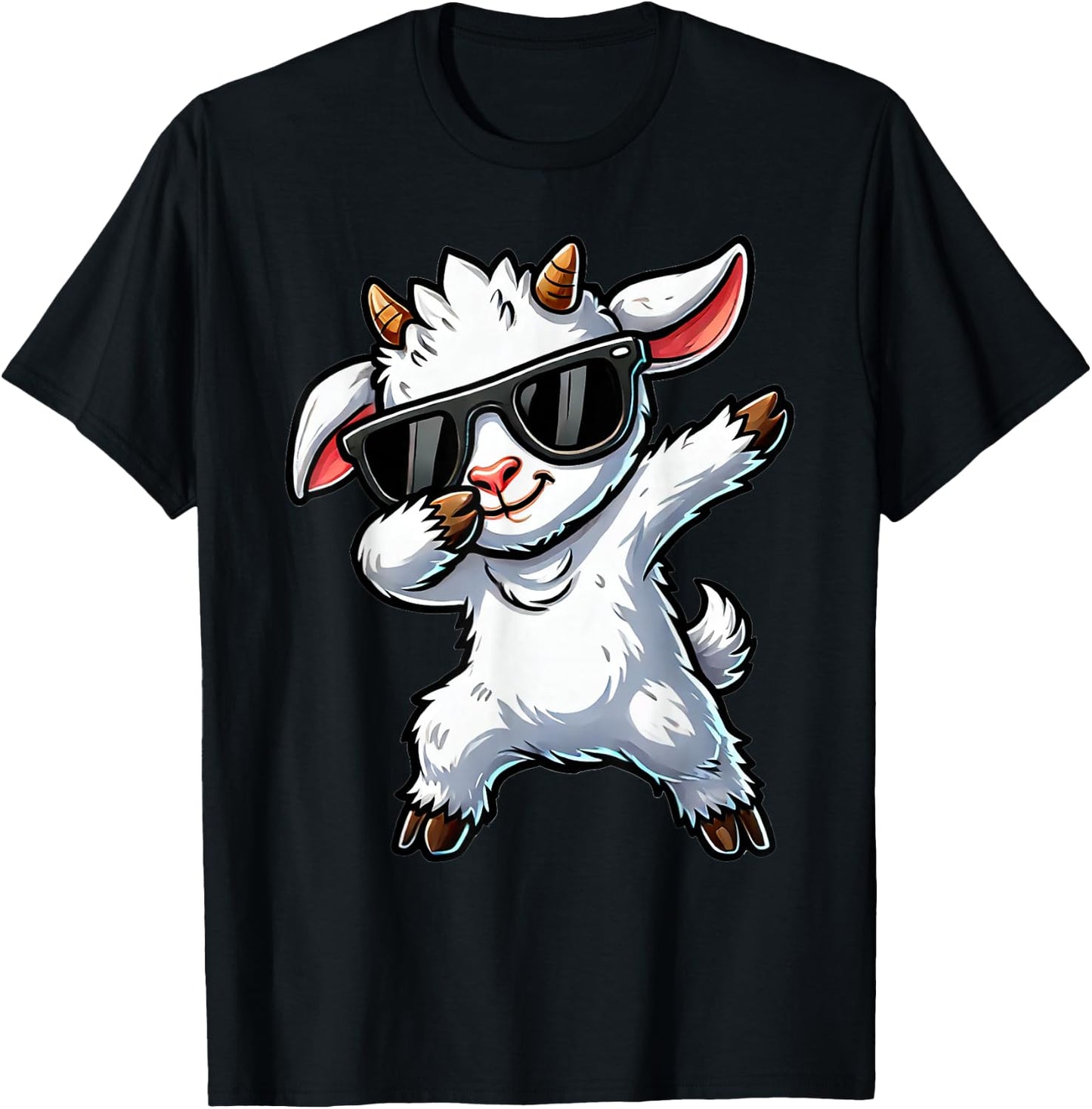 Dabbing Cute Goat | Funny Goat on Dabben Gift Goat , black T-Shirt - T-Shirt | Black
