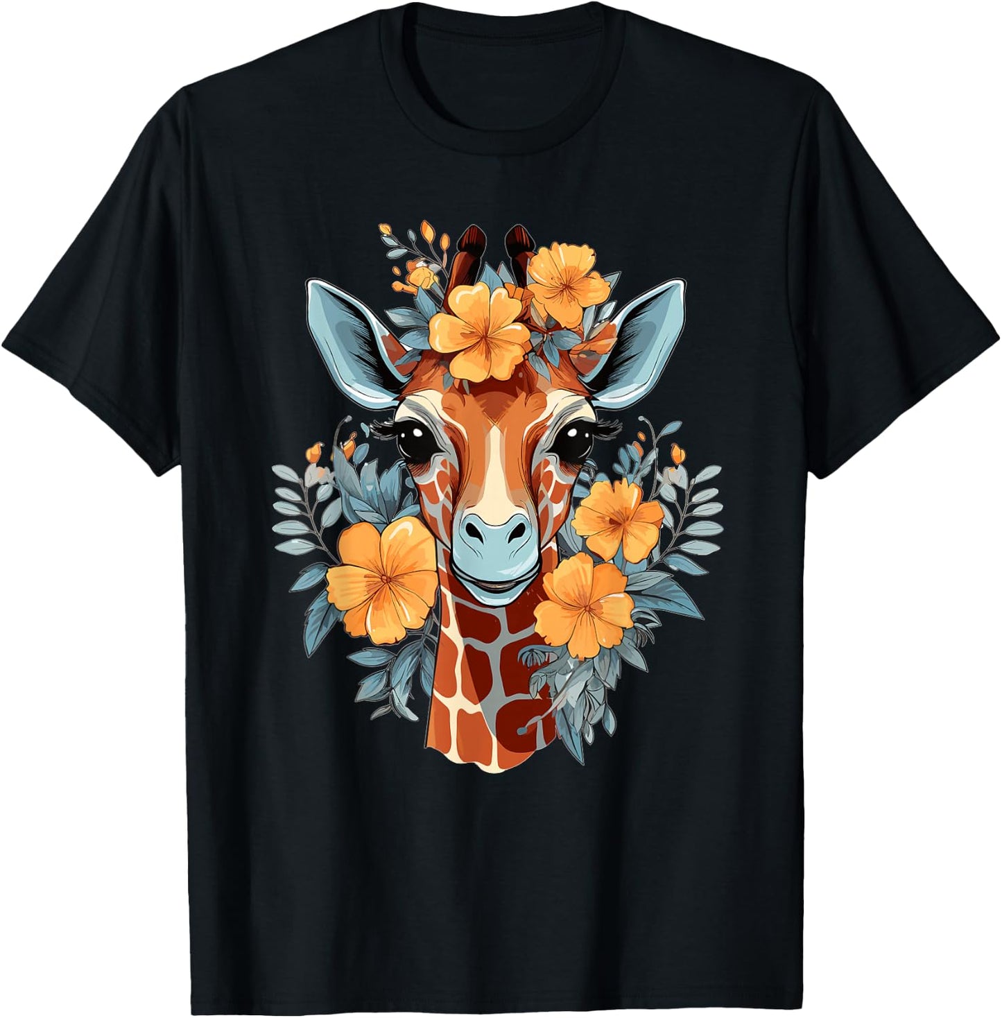 Colourful Giraffe with Flower I Giraffe T-Shirt - T-Shirt | Black