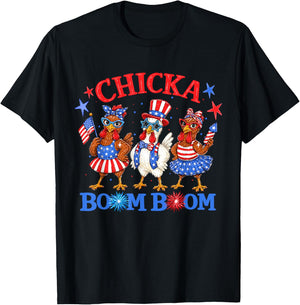 Chicka Boom Boom 4th of July Patriotic Chicken Independence T-Shirt - T-Shirt | Black