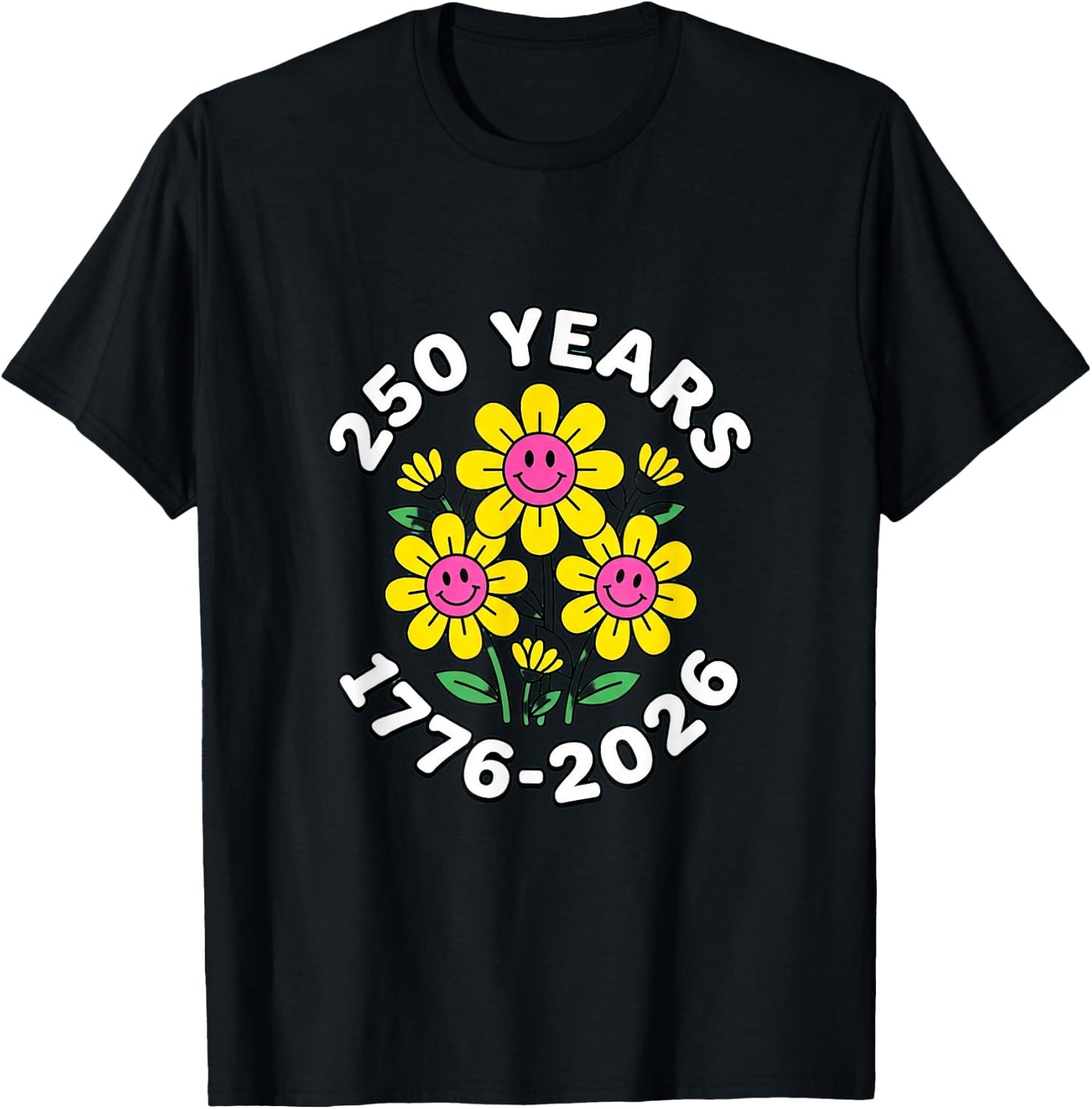 250 Years 250th Anniversary Retro Flowers T-Shirt - T-Shirt | Black