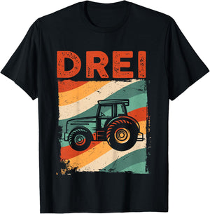 3. Geburtstag Retro Traktor Junge Trecker Bauer Kinder T-Shirt - T-Shirt | Black