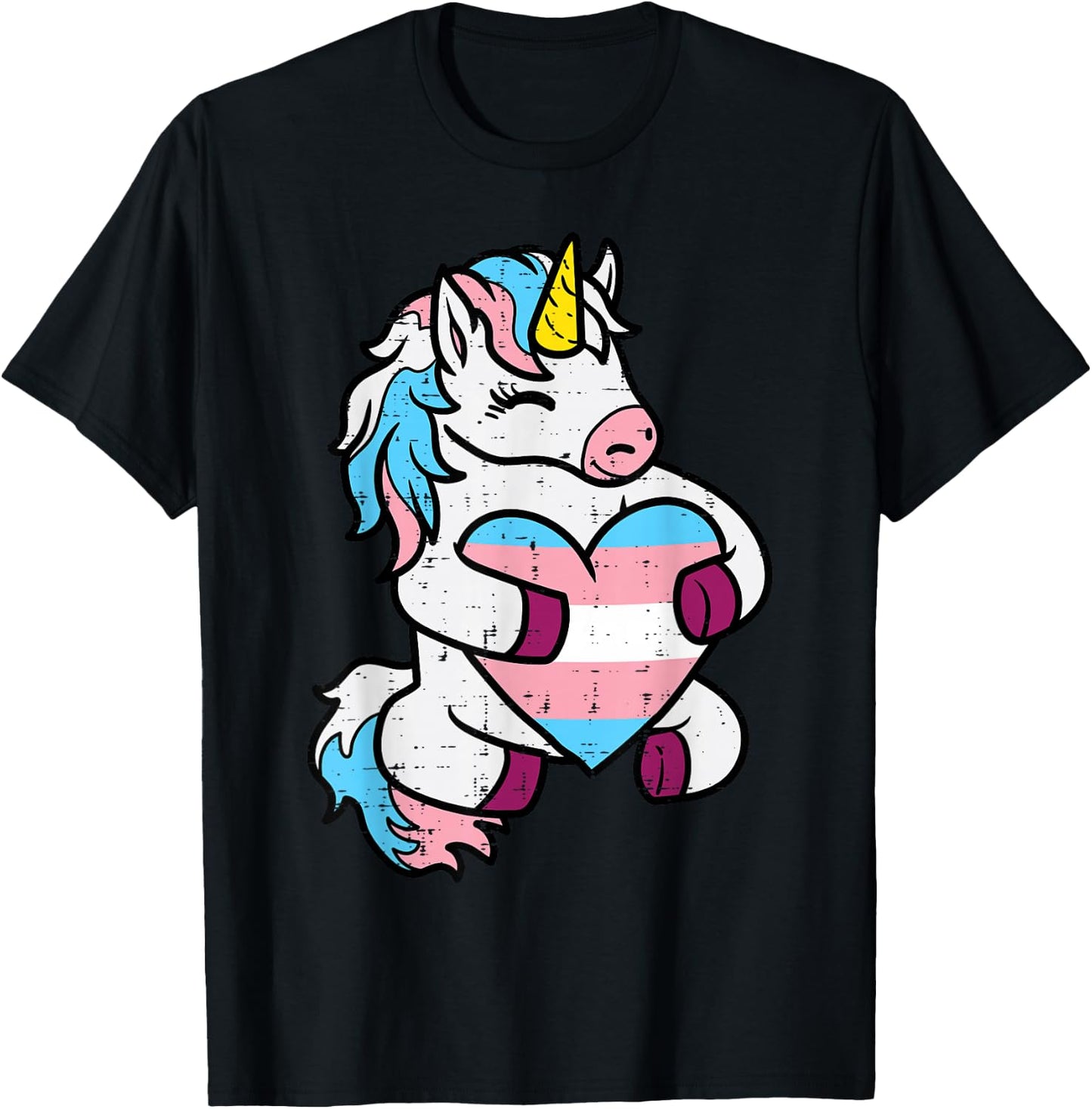 Trans Unicorn Heart Transgender Pride Flag Lgbt Women Girls T-Shirt - T-Shirt | Black