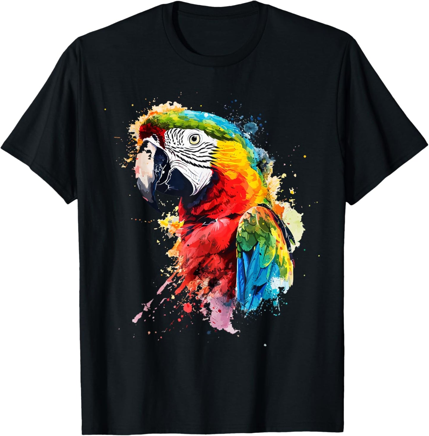Colourful Parrot Watercolor , White T-Shirt - T-Shirt | Black